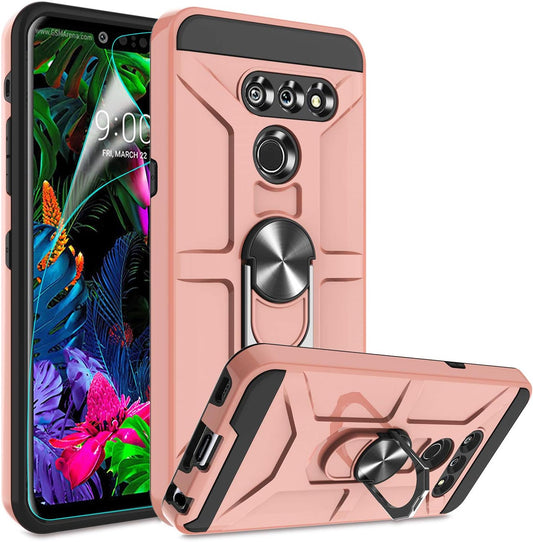G8 Thinq Case, G8 Case with HD Screen Protector, Atump 360° Rotation Ring Holder Kickstand [Work with Magnetic Car Mount] PC+ TPU Phone Case for LG G8, Rose Gold  Atump   