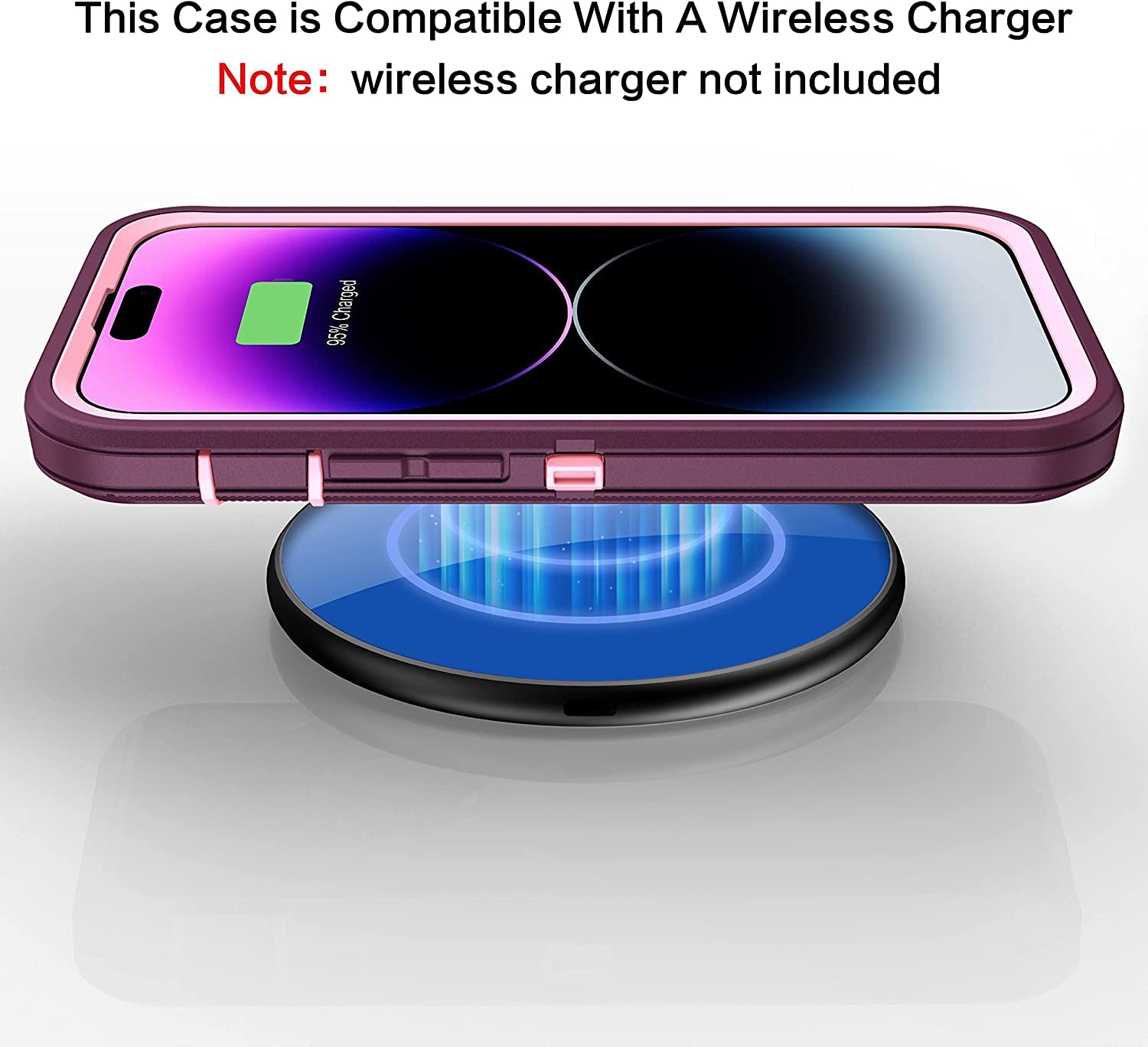 MXX Iphone 14 Pro Heavy Duty Case, 3-Layer Full Body Protection, Tempered Glass and Camera Lens Protector (Plum/Light Pink)  MXx Accessories LLC   