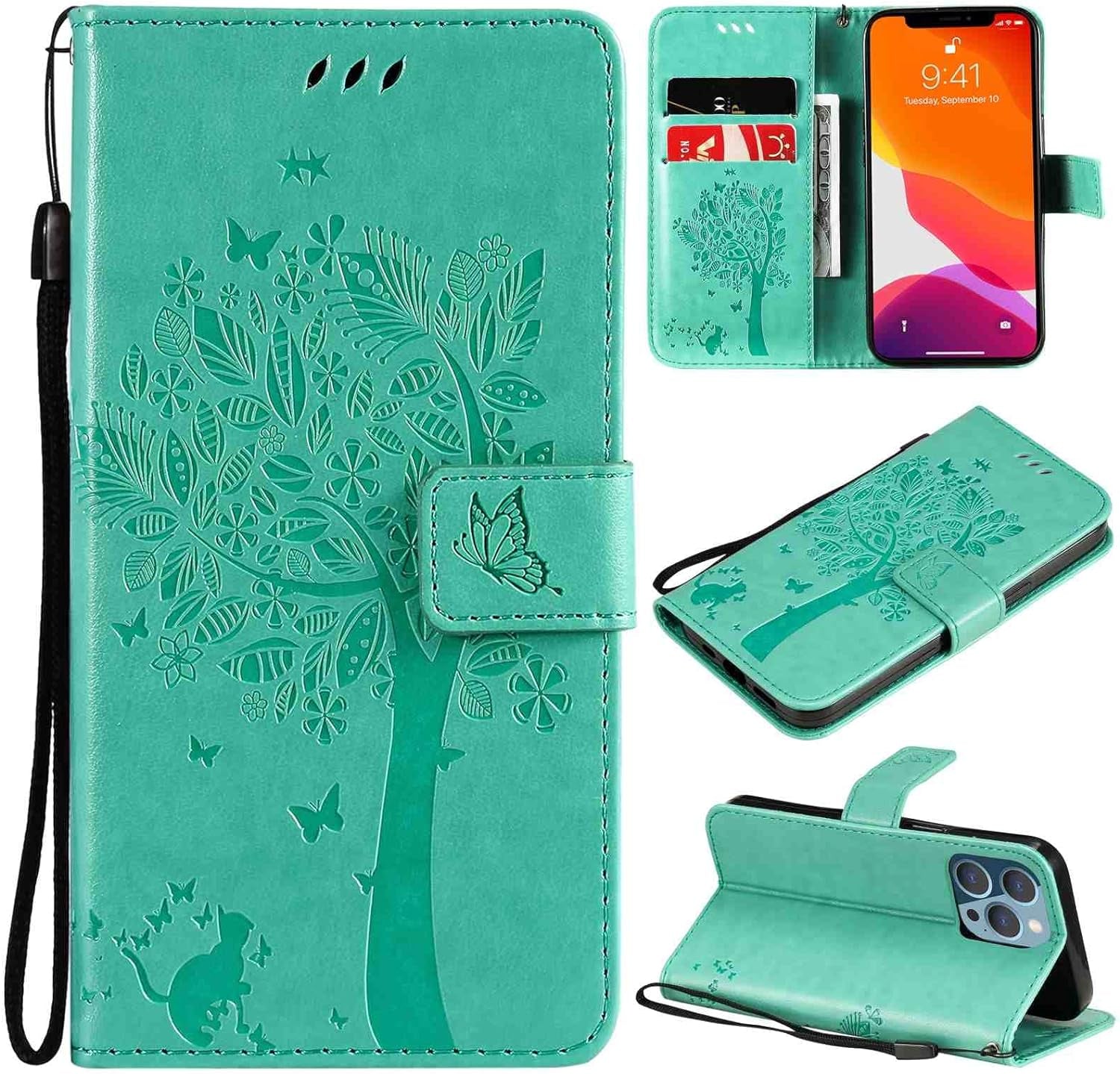 Fansipro Phone Cover Wallet Folio Case for LG G7 THINQ, Premium PU Leather Slim Fit Cover for G7 THINQ, 2 Card Slots, Exactly Fit, Gray  Fansipro Green  