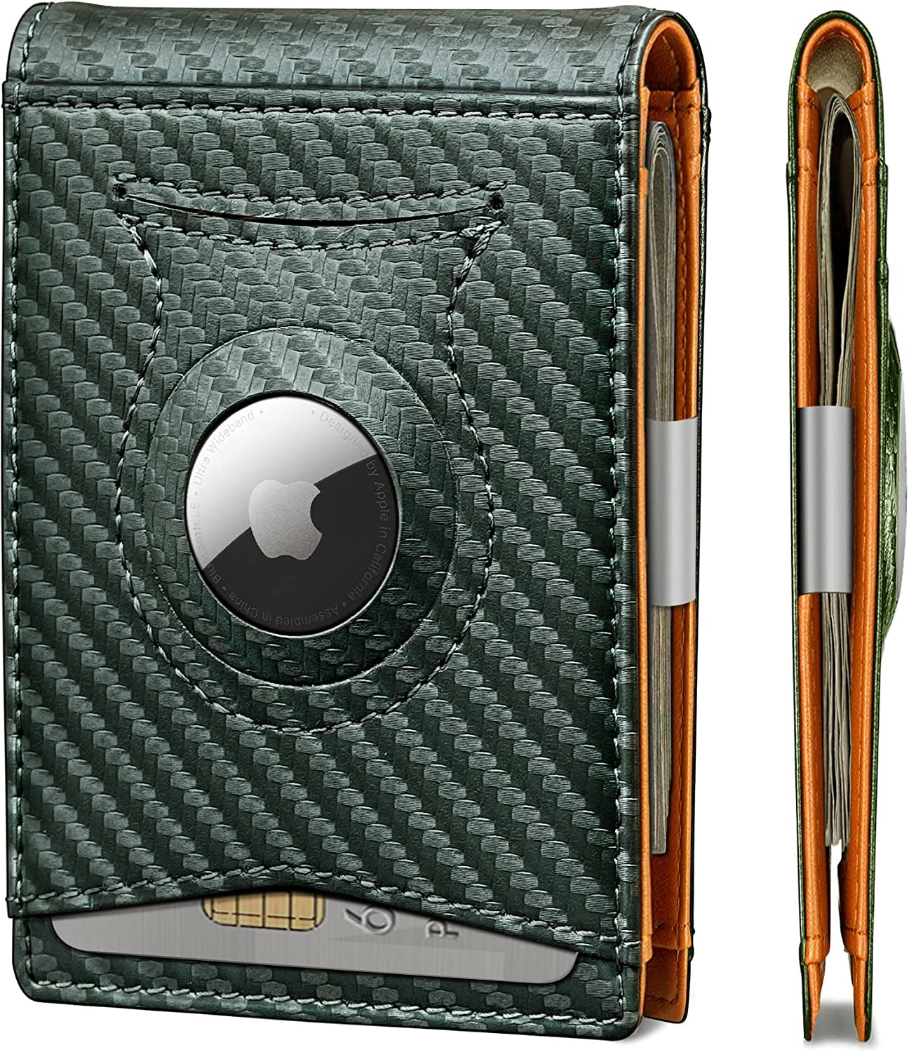 KEMISANT Mens Wallet for Airtag or Standard Use, Slim Front Pocket Wallet 11 Cards RFID Blocking,No Hole  KEMISANT   