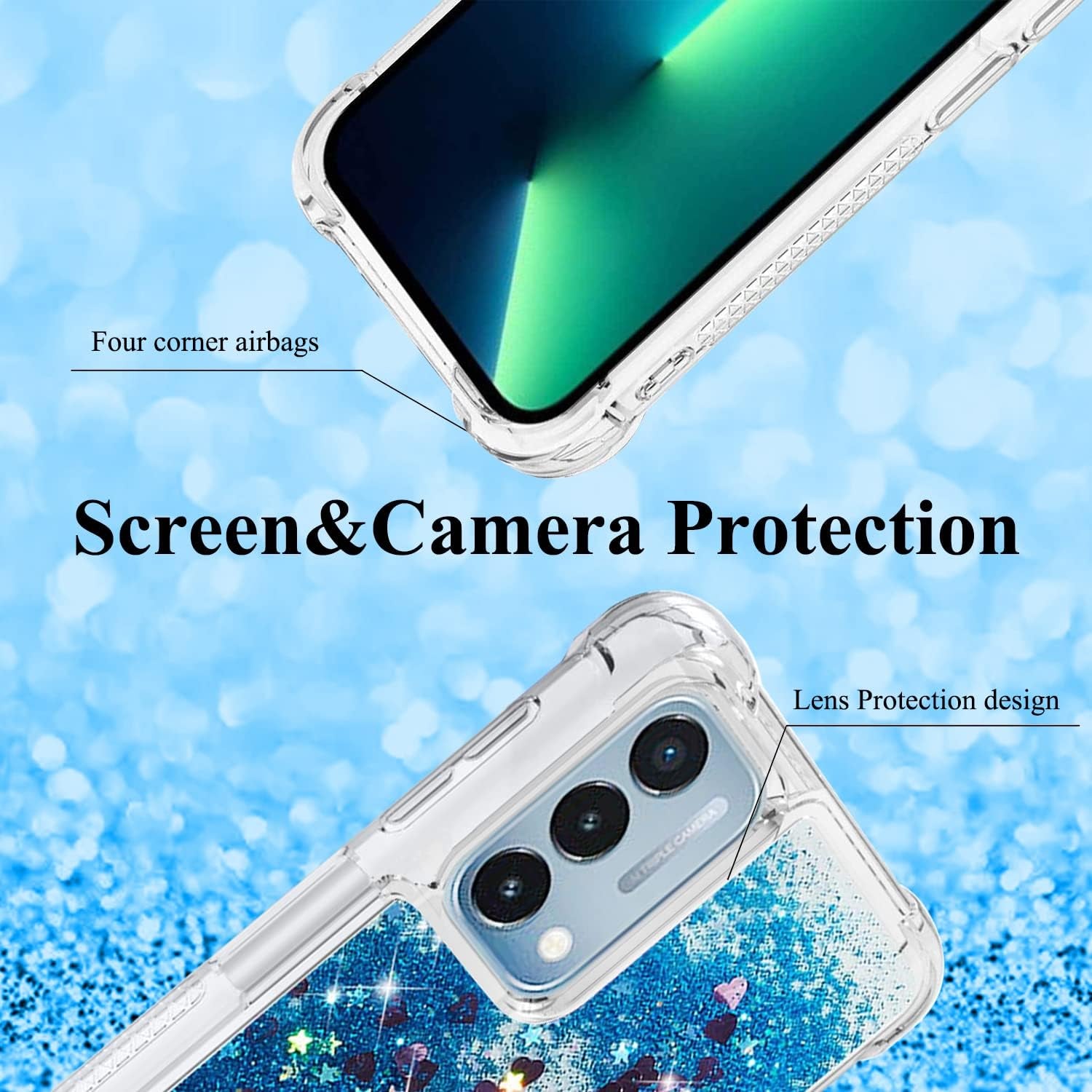 Yarxiawin Comepatible with Oneplus Nord N200 5G Case Glitter Sparkle Gold, Luxury Oneplus Nord N200 5G Phone Case Silicone Shiny Bumper Protective Case Anti-Scratch Cover (Blue)  Yarxiawin   