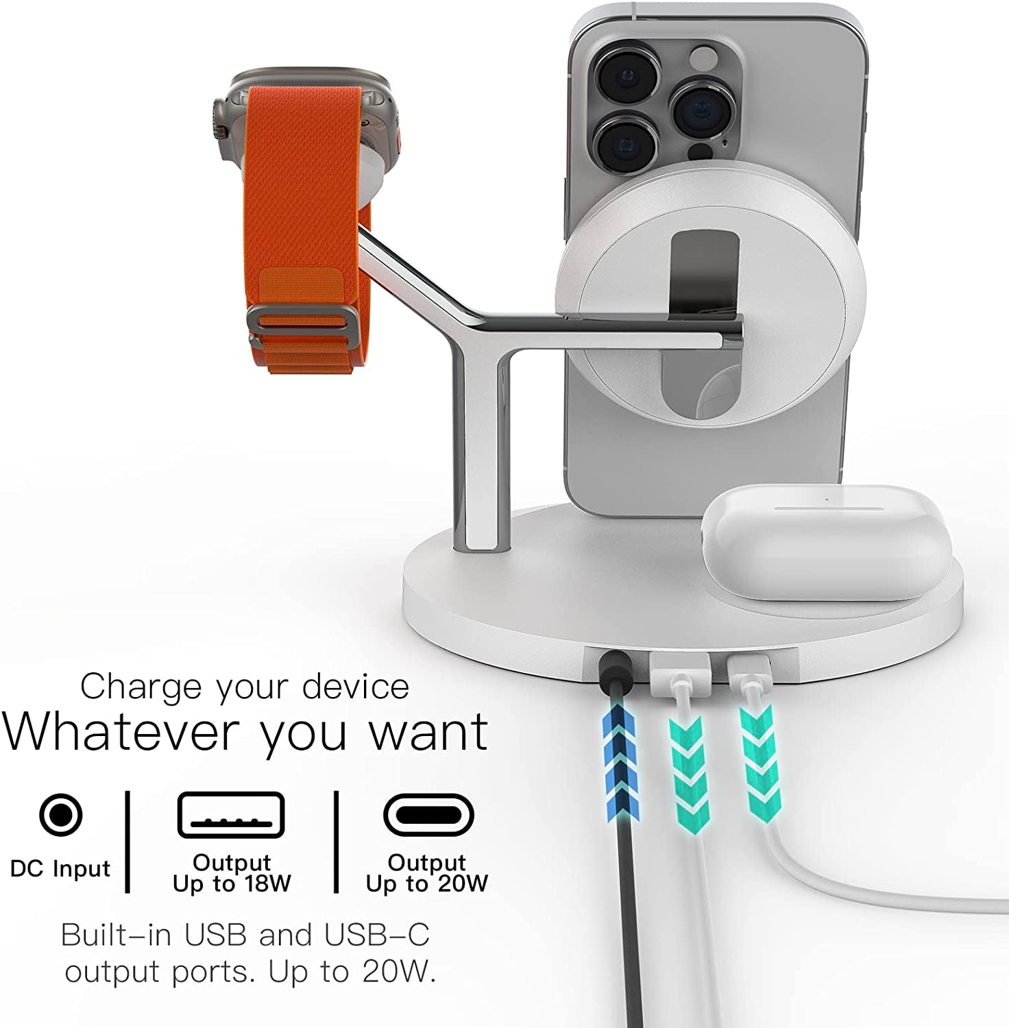 Wireless Charger,Zechin 5-In-1 Wireless Charging Station,Fast Wireless Charger Stand for Iphone 14/13/12/11/Pro/Max/Xs/Xr/X/8/Plus, for Apple Watch 7/6/5/4/3/2/SE, for Airpods 3/2/Pro(White)  ZECHIN   