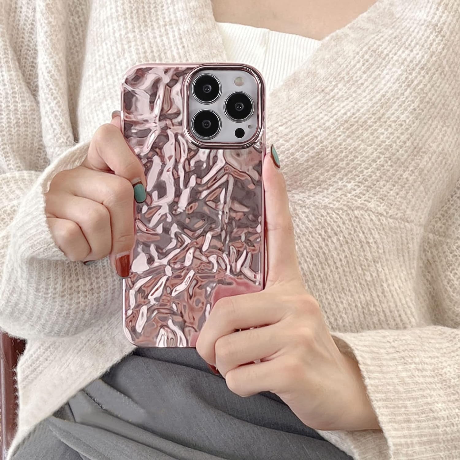 Yebowe Compatible with Iphone 11 Case, Cute 3D Tin Foil Pleated Luxury Phone Cover for Women Girls Cool Bling Designer Soft Silicone Case for Iphone 11, Rose Gold  Yebowe   