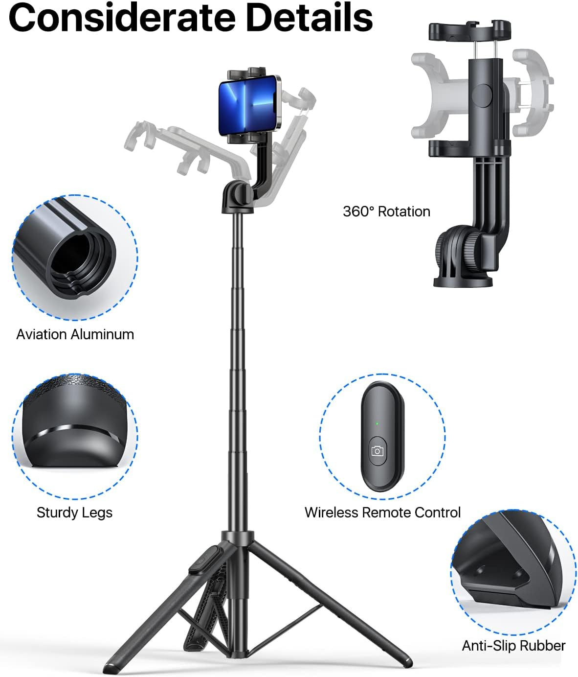 NEXBOOM 64" Selfie Stick Tripod, Extendable Phone Tripod with Remote, Travel Tripod Compatible with Iphone 14 Pro Max / 13 Pro / 12 Mini/Samsung S22  NEXBOOM   