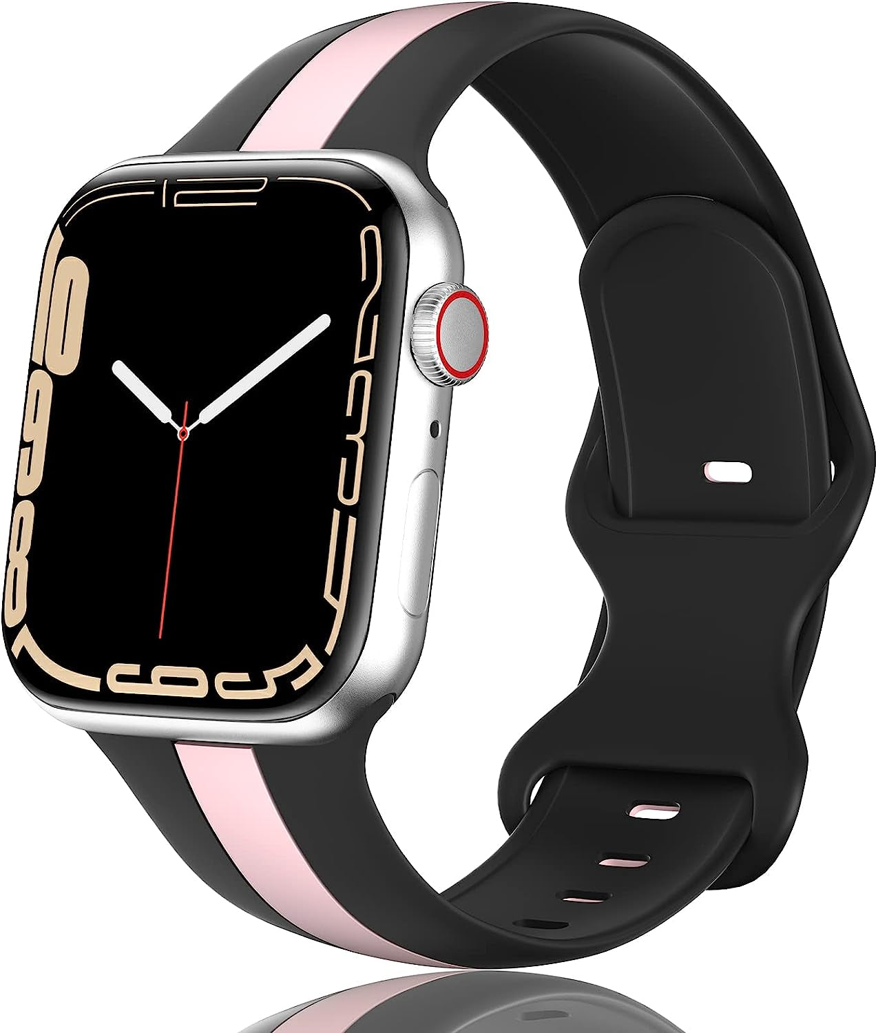 Designer Apple Watch Band 38Mm 40Mm 41Mm 42Mm 44Mm 45Mm for Women Men Silicone Sport Replacement Watch Bands Breathable Soft Strap Wristband for Iwatch Series SE 7 6 5 4 3 2 1  HONEYBABY BlackPink 42mm/44mm/45mm 