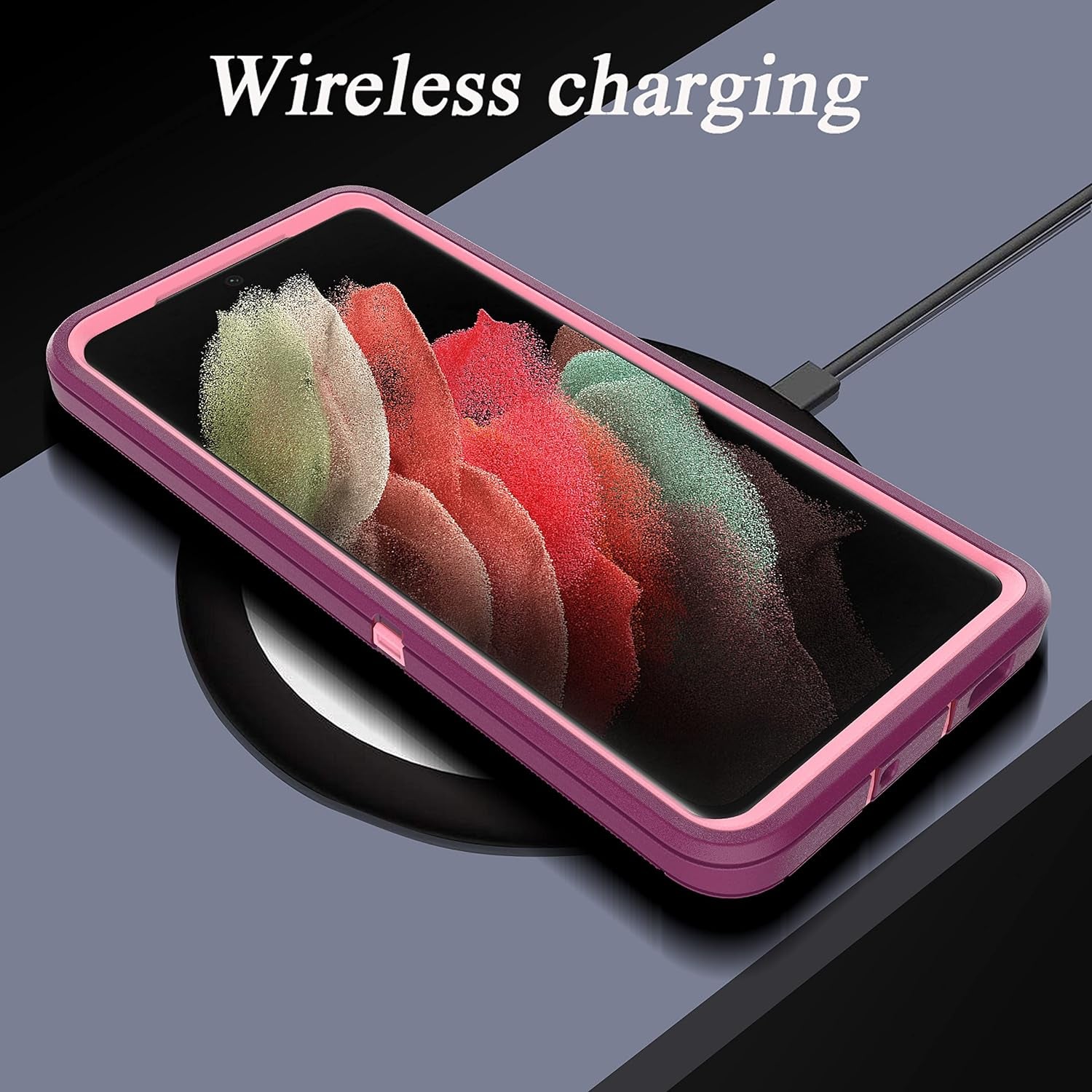 Ymhxcy Galaxy S21 Ultra Case with Self Healing Flexible TPU Film[2 Pack] and Camera Lens Screen Protective Film[2 Pack], Heavy Protection Cover for Samsung Galaxy S21 Ultra-Wine Red and Rose Pink  YmhxcY   