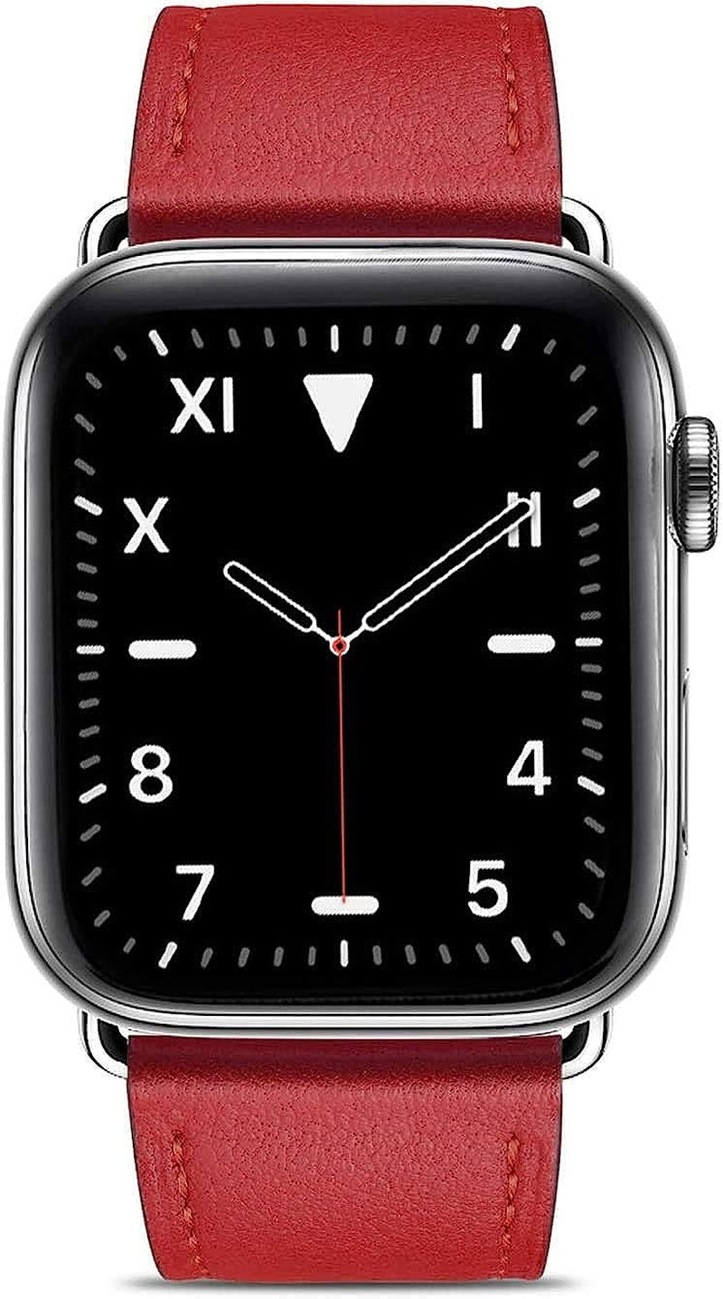 Compatible with Apple Watch Band 42Mm 44Mm 45Mm Women Men,Pierre Case Genuine Leather Sweatproof Classic Replacement Strap Stainless Steel Buckle for Iwatch Series 7/6/Se/5/4/3/2/1(Red,42Mm 44Mm 45Mm)  TOKASA   