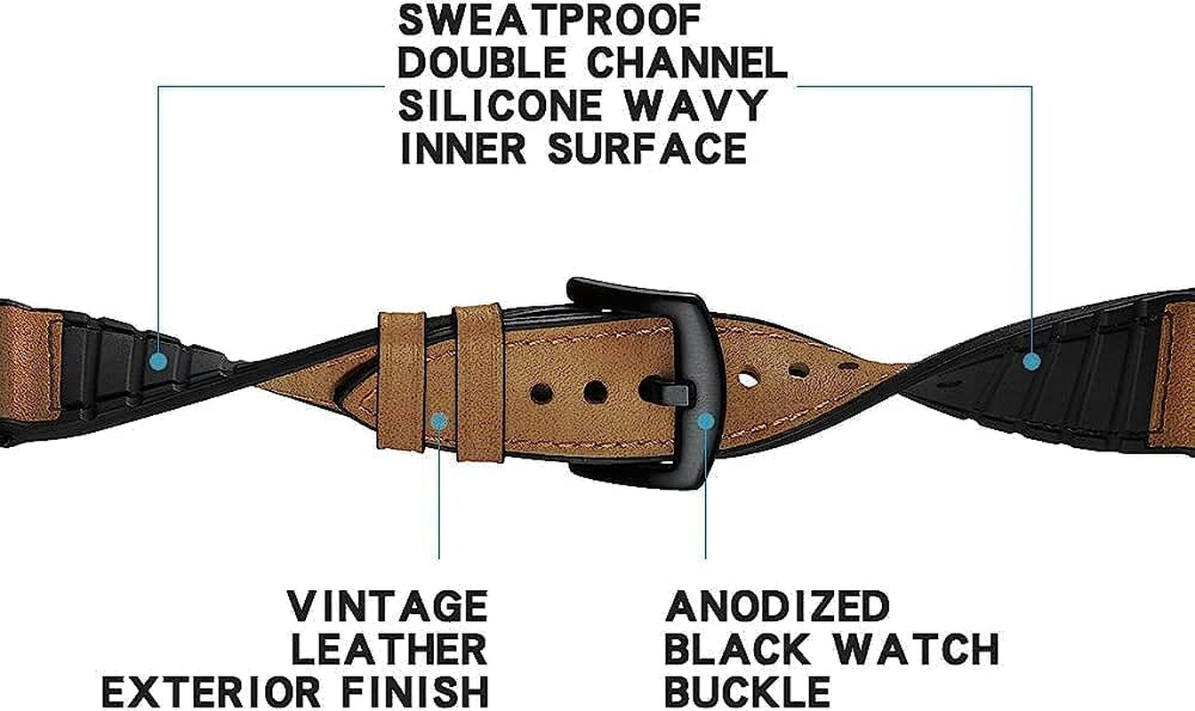GARTOO Leather Watch Band for Garmin Instinct/Instinct 2 Solar, Soft Genuine Leather with Silicone Sweatproof Wrist Strap for Garmin Instinct Tactical/Tide/Esports/Instinct Solar-Max Wrist 8.1"  GARTOO   