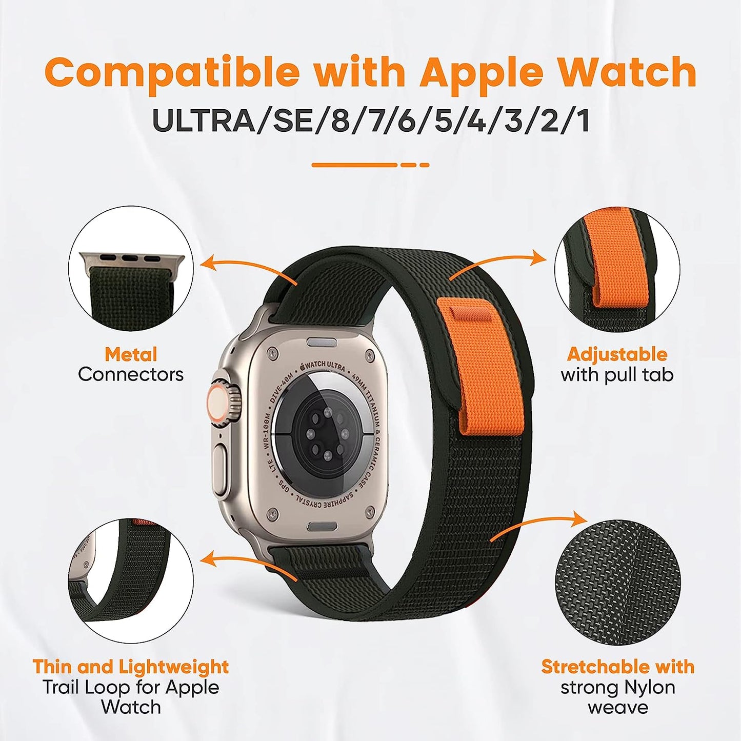 Beaverr 2-Pack Trail Loop Band Compatible with Apple Watch Ultra SE 8 7 6 5 4 3 2 1, Available in Sizes 49Mm 45Mm 44Mm 42Mm 41Mm 40Mm 38Mm, Soft Nylon Sport Iwatch Replacement Strap for Men and Women  Beaverr   