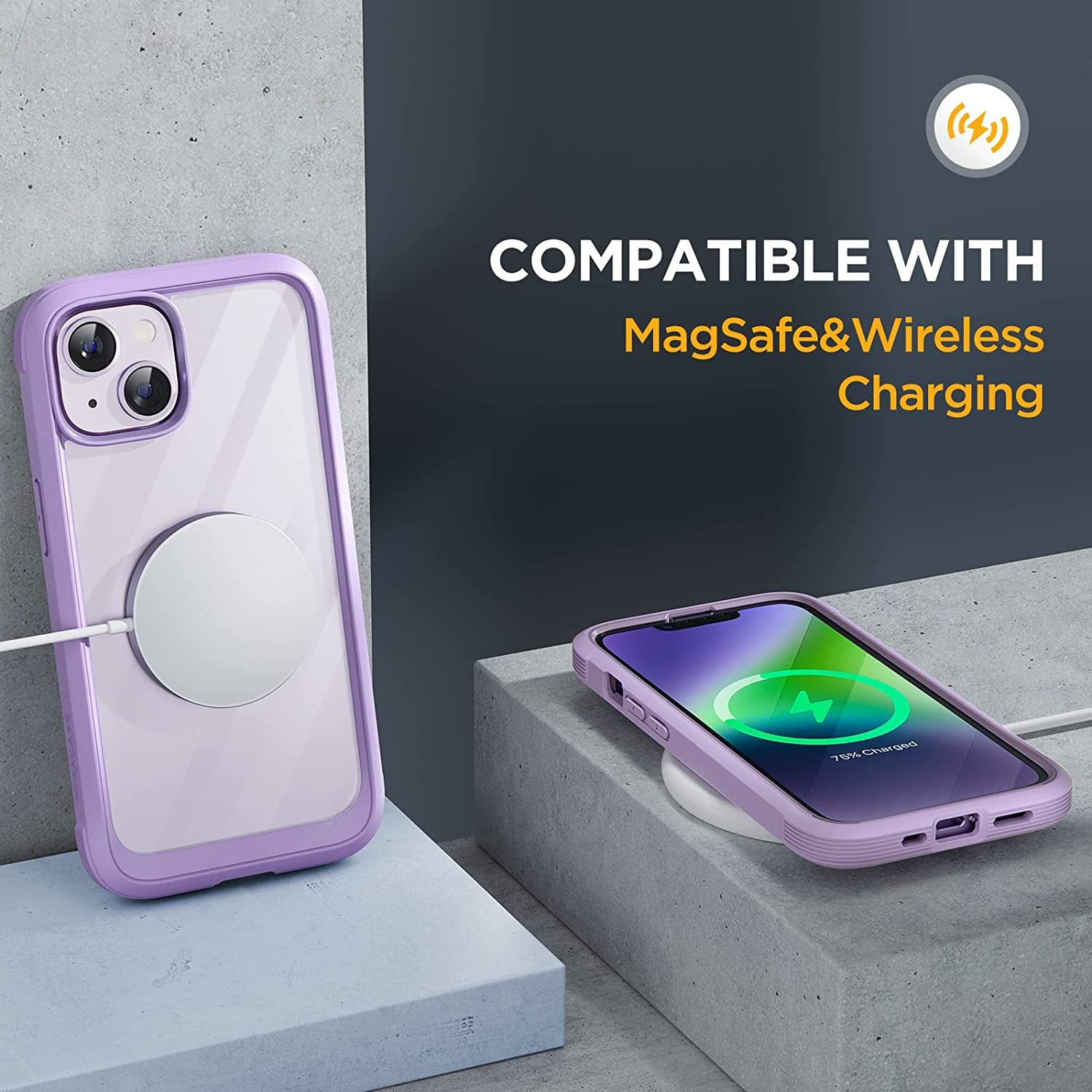 Miracase Glass Series Designed for Iphone 14 Case 6.1 Inch, 2023 Upgrade Full-Body Clear Bumper Case with Built-In 9H Tempered Glass Screen Protector and Camera Lens Protector,Purple  Miracase   