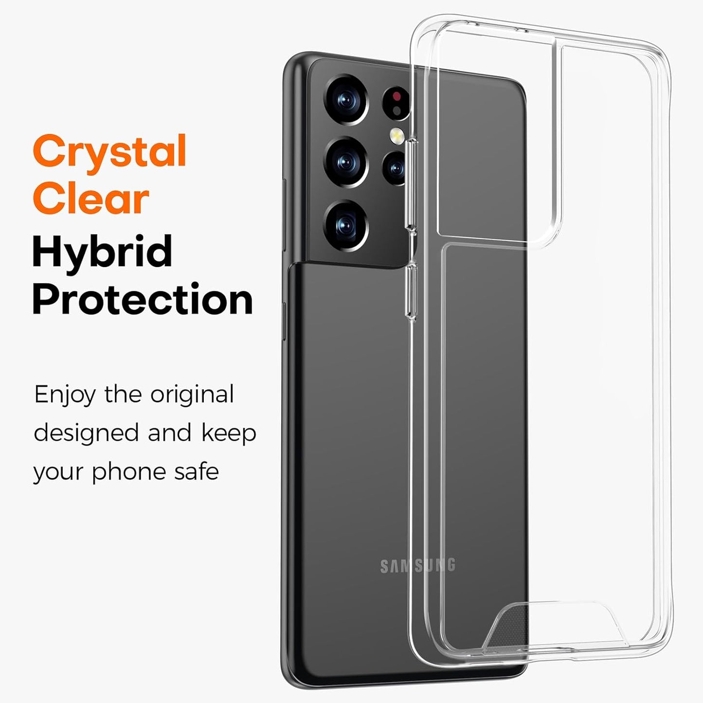Rayboen Case for Galaxy S21 Ultra 5G with Screen Protector Soft(2Pcs), Crystal Clear Designed Shockproof Phone Case, Hard PC Back Soft TPU Frame Slim Transparent Cover for Samsung Galaxy S21 Ultra  Rayboen   