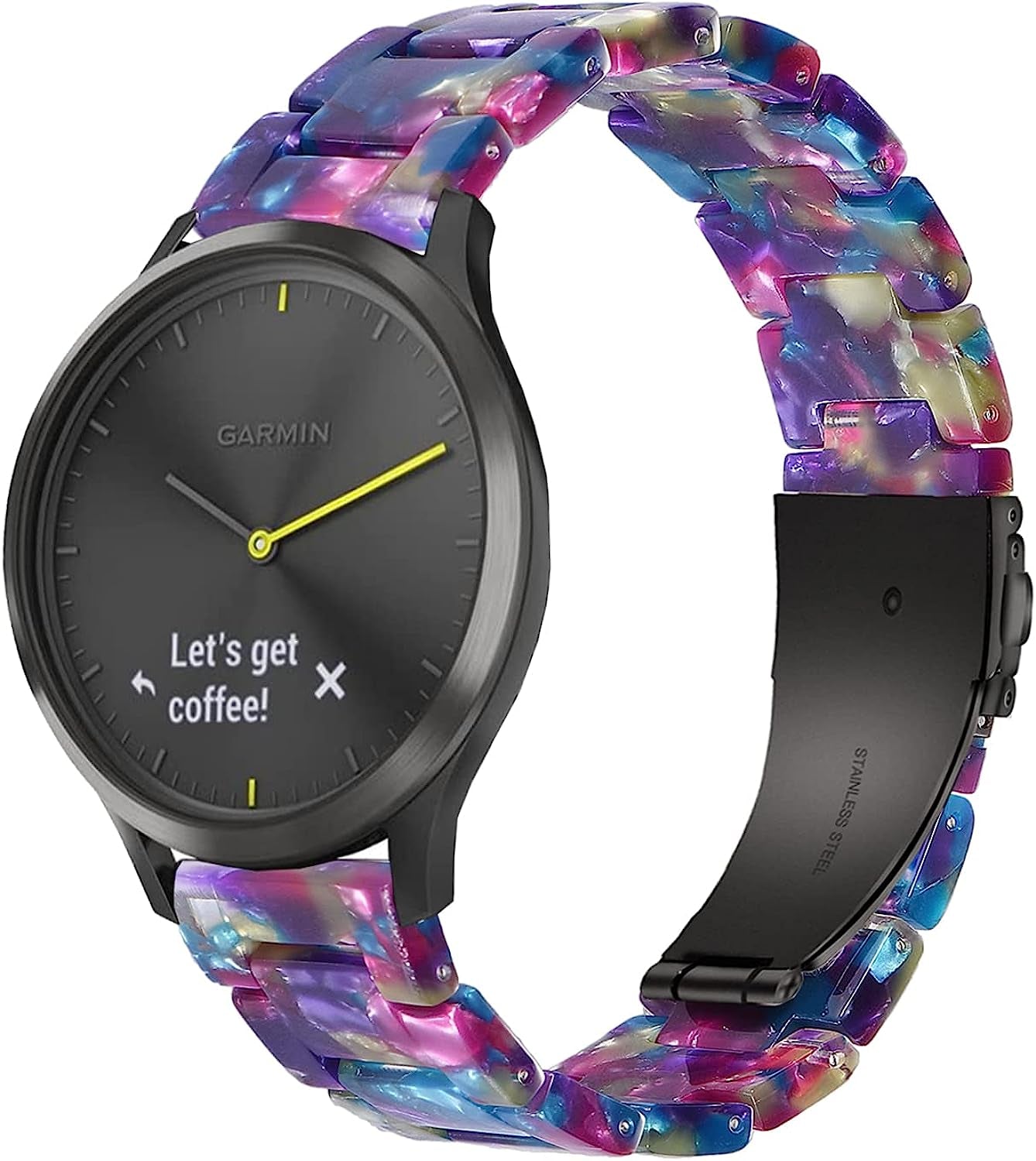 Wongeto Resin Watch Band Compatible with Garmin Vivoactive 3 Music/Forerunner 245,20Mm Women Men Fashion Bracelet Strap Compatible with Vivomove Hr/Forerunner 645 Smartwatch  Wongeto Flower Purple Green  