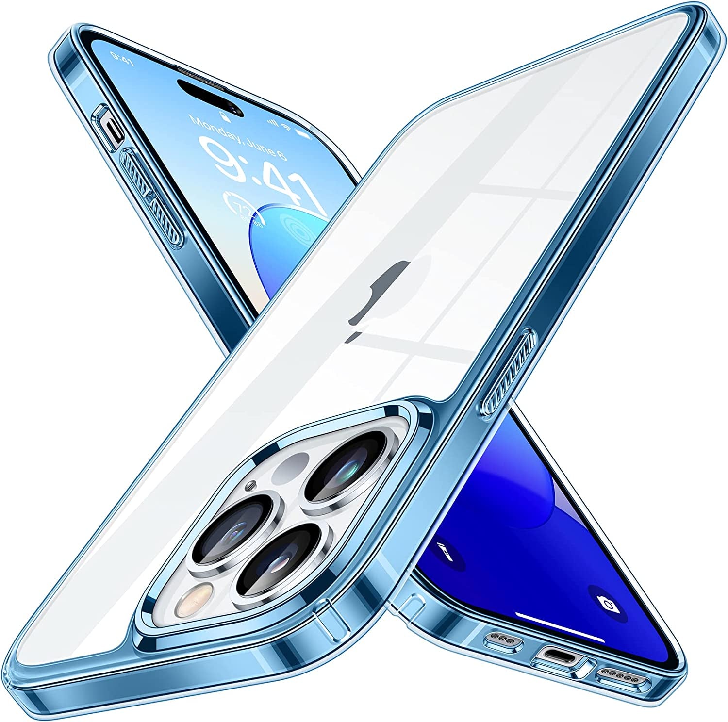 Simtect Ultra Clear for Iphone 14 Pro Case, [Non-Yellowing] [10 FT Military Drop Protection] Slim Fit yet Protective Shockproof Bumper with Airbag Case for Iphone 14 Pro 6.1 Inch- Crystal Clear  Simtect Clear Blue Iphone 14 Pro 