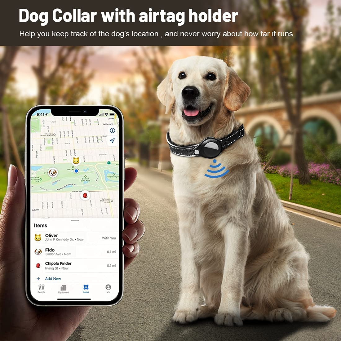 DERLOW Dog Collar with Airtag Case, Reflective Soft Neoprene Padded Breathable Nylon Pet Collar, Adjustable Airtag Dog Collar Holder for Small Medium Large Dogs, Black M  DERLOW   