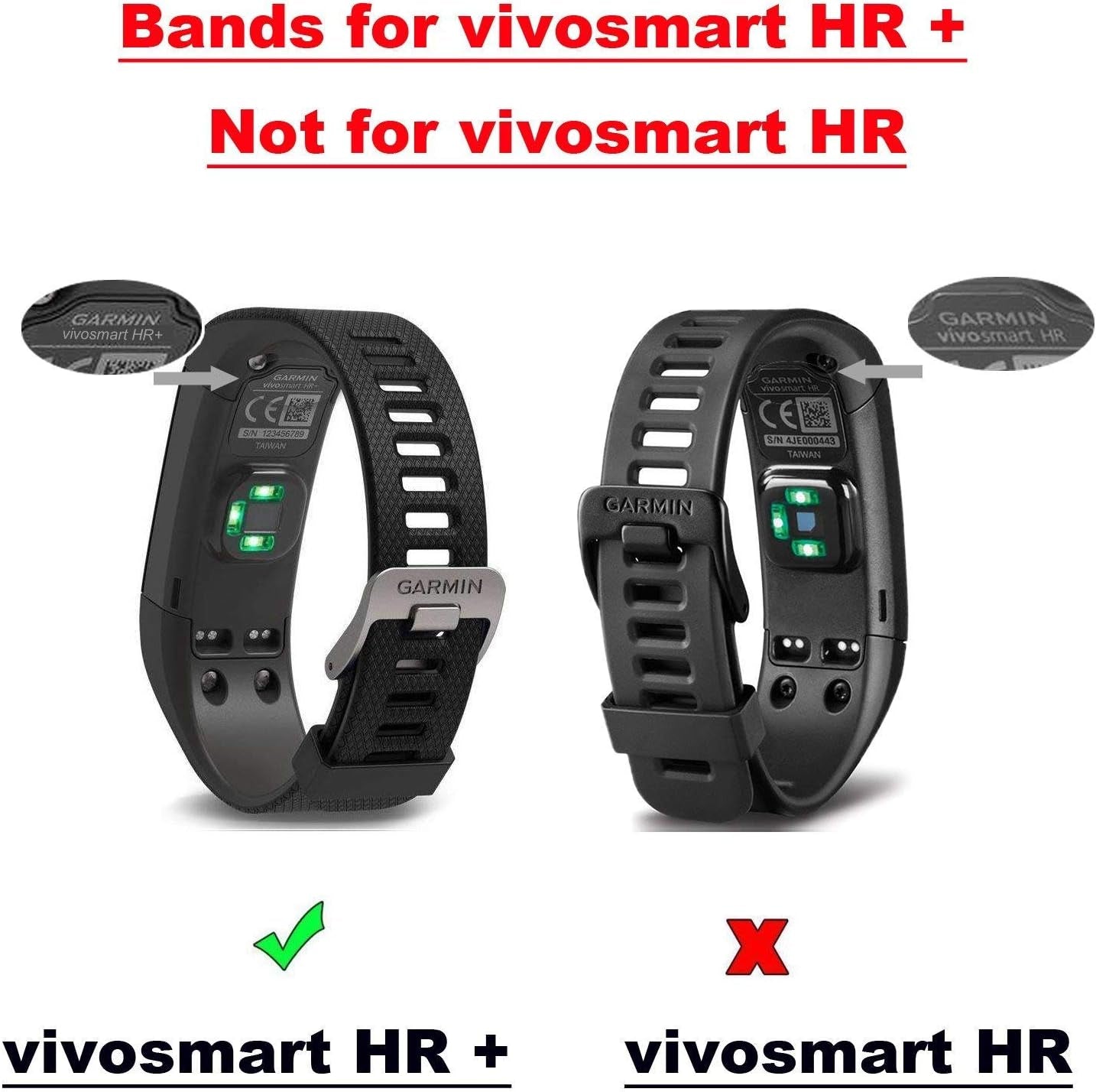ECSEM Replacement Soft Silicone Bands and Straps Compatible with Garmin Vivosmart HR+ ONLY (Not for Vivosmart Hr) with Tool and Screw  E ECSEM   