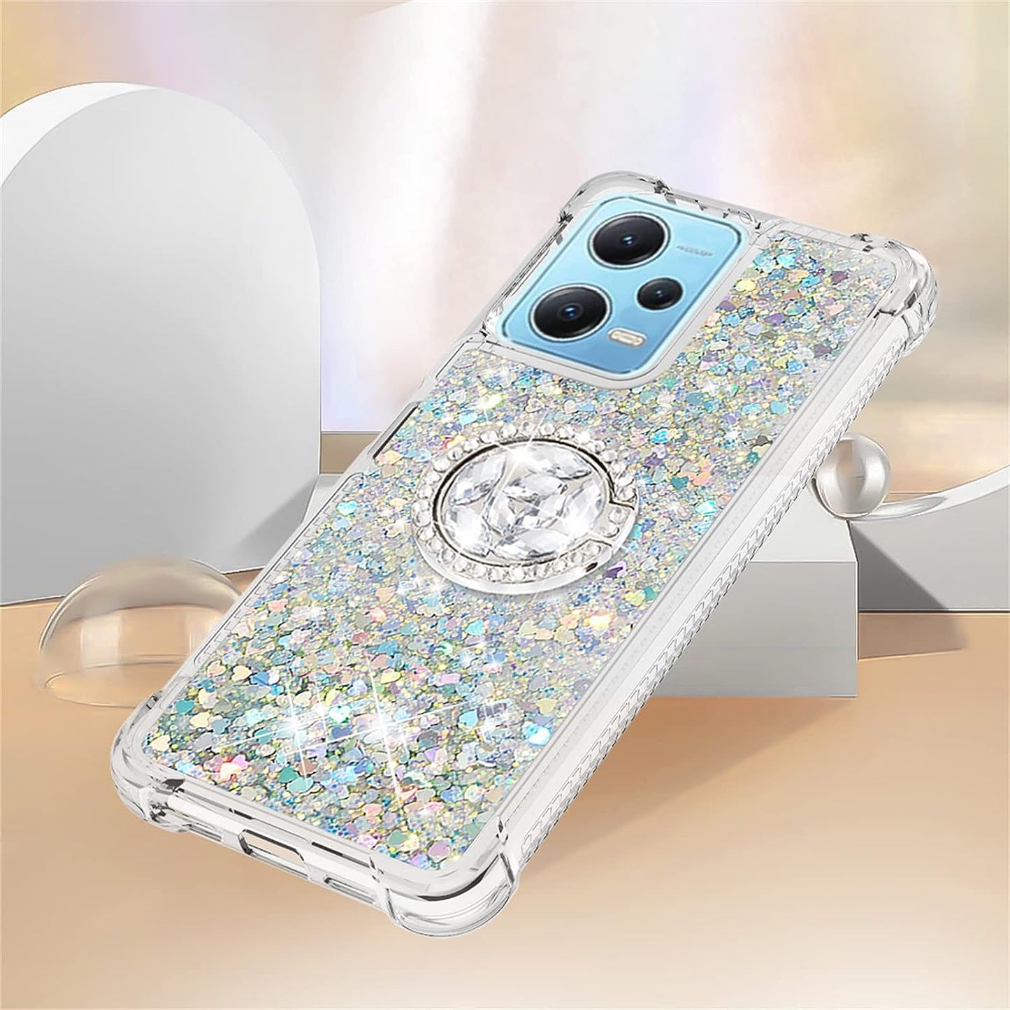 Ephoou for Xiaomi Redmi Note 12 4G Glitter Case for Women Girls, Sparkle Flowing Clear Quicksand Waterfall Soft TPU Liquid Case Cover with Bling Diamond Ring for Xiaomi Redmi Note 12 4G Lsz-Silver  Ephoou   