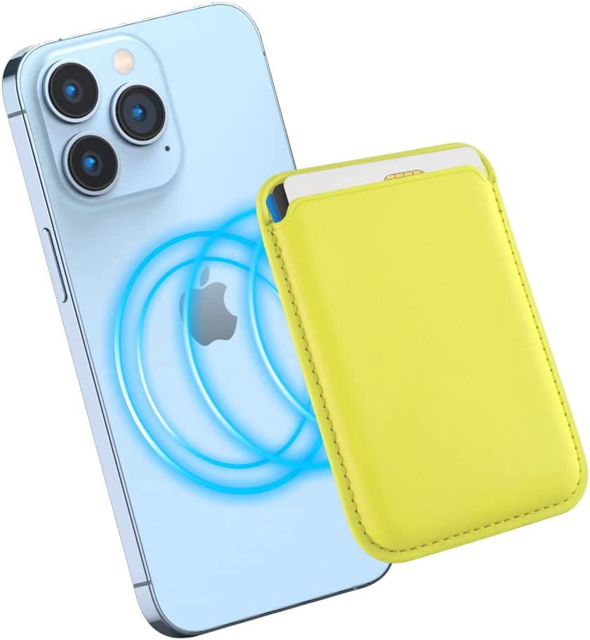 Magnetic Card Wallet Holder with Magsafe for Iphone 14 Pro Max/14 Plus/14 Pro/14, for Iphone 13 Pro Max/13 Pro/13/13 Mini, for Iphone 12/12 Pro/12 Max/12 Mini,Midnight  TWZKG Fluorescent Yellow  