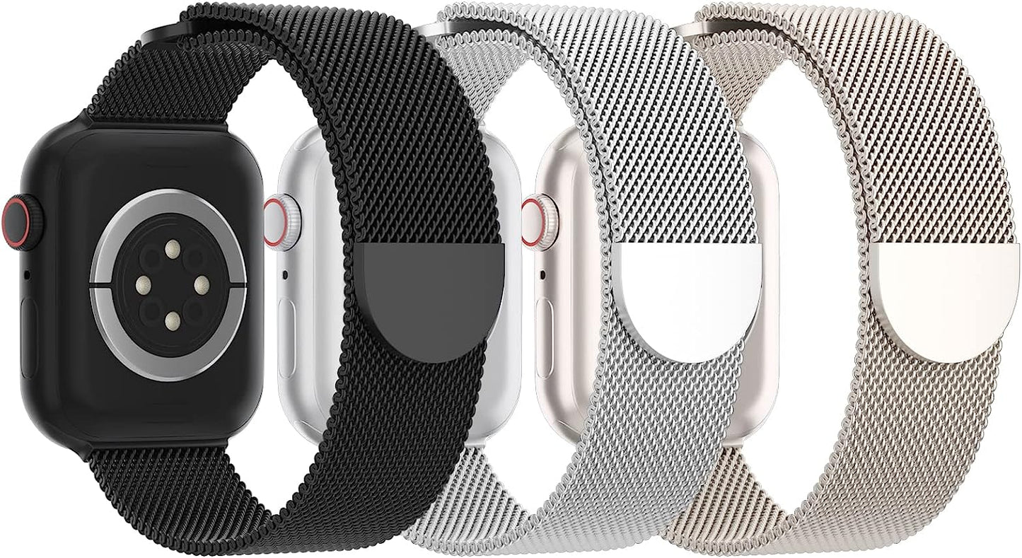 STEEZRD 3 Pack Mesh Metal Bands Compatible with Apple Watch Band 38Mm 40Mm 41Mm 42Mm 44Mm 45Mm 49Mm, Stainless Steel Magnetic Loop Strap Wristband for Iwatch Ultra Series 8/SE/7/6/5/4/3/2/1 Men Women  STEEZRD B-Black/Silver/Starlight 42/44/45/49mm 