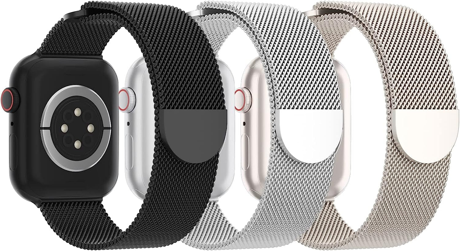 STEEZRD 3 Pack Mesh Metal Bands Compatible with Apple Watch Band 38Mm 40Mm 41Mm 42Mm 44Mm 45Mm 49Mm, Stainless Steel Magnetic Loop Strap Wristband for Iwatch Ultra Series 8/SE/7/6/5/4/3/2/1 Men Women  STEEZRD B-Black/Silver/Starlight 42/44/45/49mm 