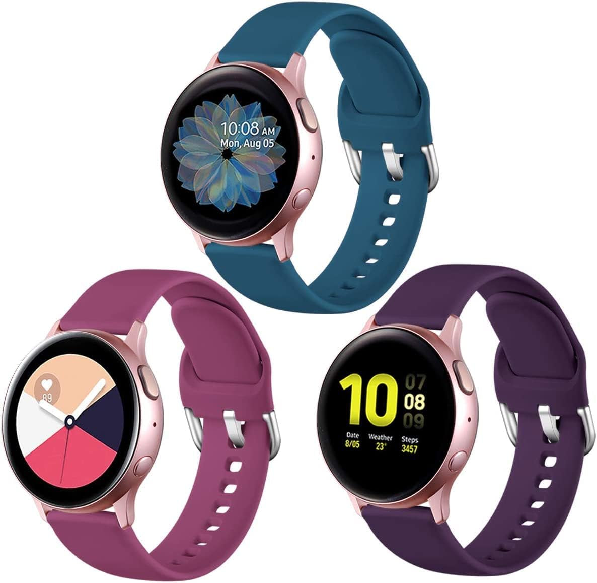 Lerobo Bands Compatible with Samsung Galaxy Watch Active/Active 2 44Mm 40Mm/Galaxy Watch 3 41Mm/Galaxy Watch 42Mm, 20Mm Soft Silicone Sport Strap Replacement Bands,3 Pack,Large,Black Navy Blue Gray  Lerobo Purple/Slate Blue/Wine Large 
