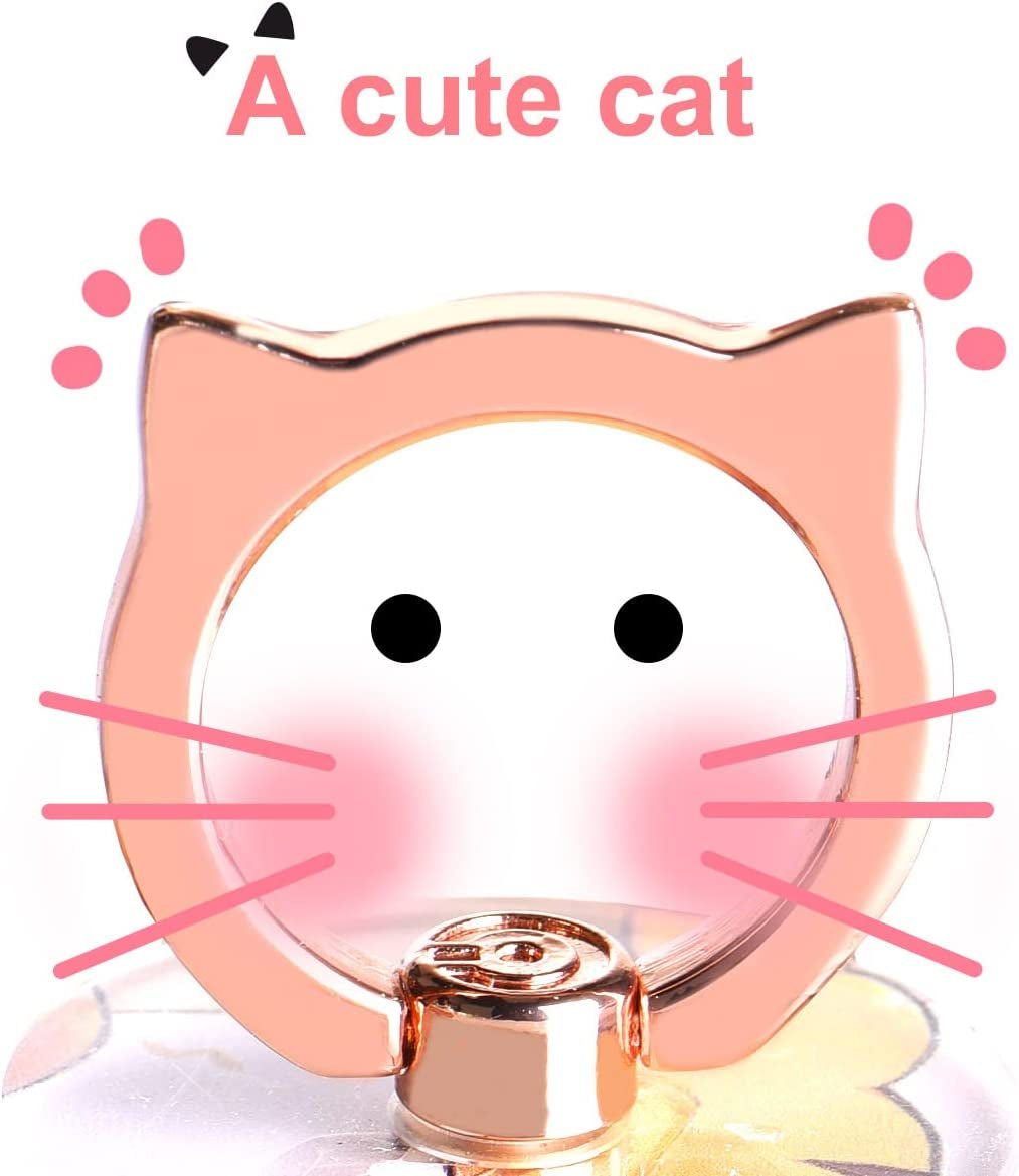 Cat Phone Ring Holder - EI Sonador Clear Cell Phone Ring Holder Transparent Stand Finger Grip (1 Silver + 1 Rose Gold Cat)  EI Sonador   