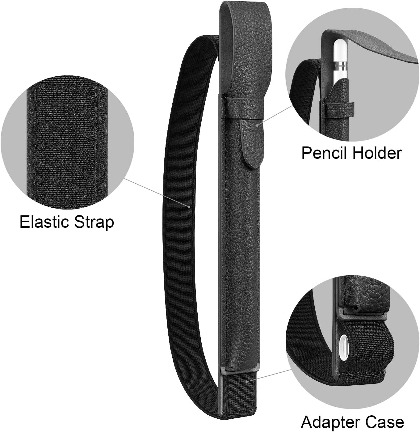 Fintie Pencil Holder with USB Adapter Pocket for Apple Pencil (1St and 2Nd Generation), Premium Elastic Vegan Leather Sleeve Pouch Compatible with Ipad Case, Black  Fintie   