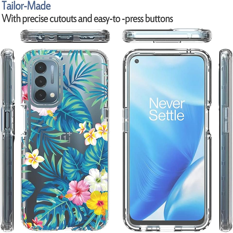 Vokuha Case for Oneplus Nord N200 5G, Oneplus N200 5G Case for Girls, Cute Floral Crystal Clear TPU Bumper Shockproof Protective Armor Cover for Oneplus Nord N200 5G (Flowers & Leaves)  Vokuha   