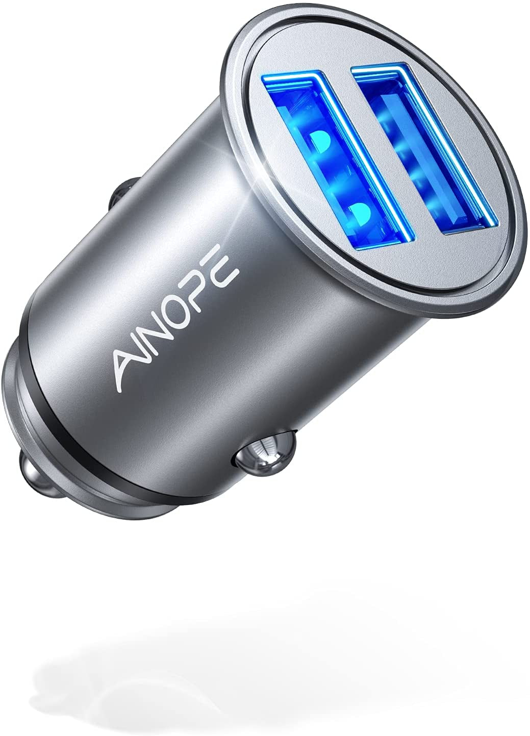 Car Charger, AINOPE Smallest 4.8A All Metal USB Car Charger Port Fast Charge Car Charger Adapter Flush Fit Compatible with Iphone 14 Pro Max/13/12/11/X/6S, Ipad Air 2/Mini 3, Samsung Note 9/S10/S9/S8  Ainope Silver  