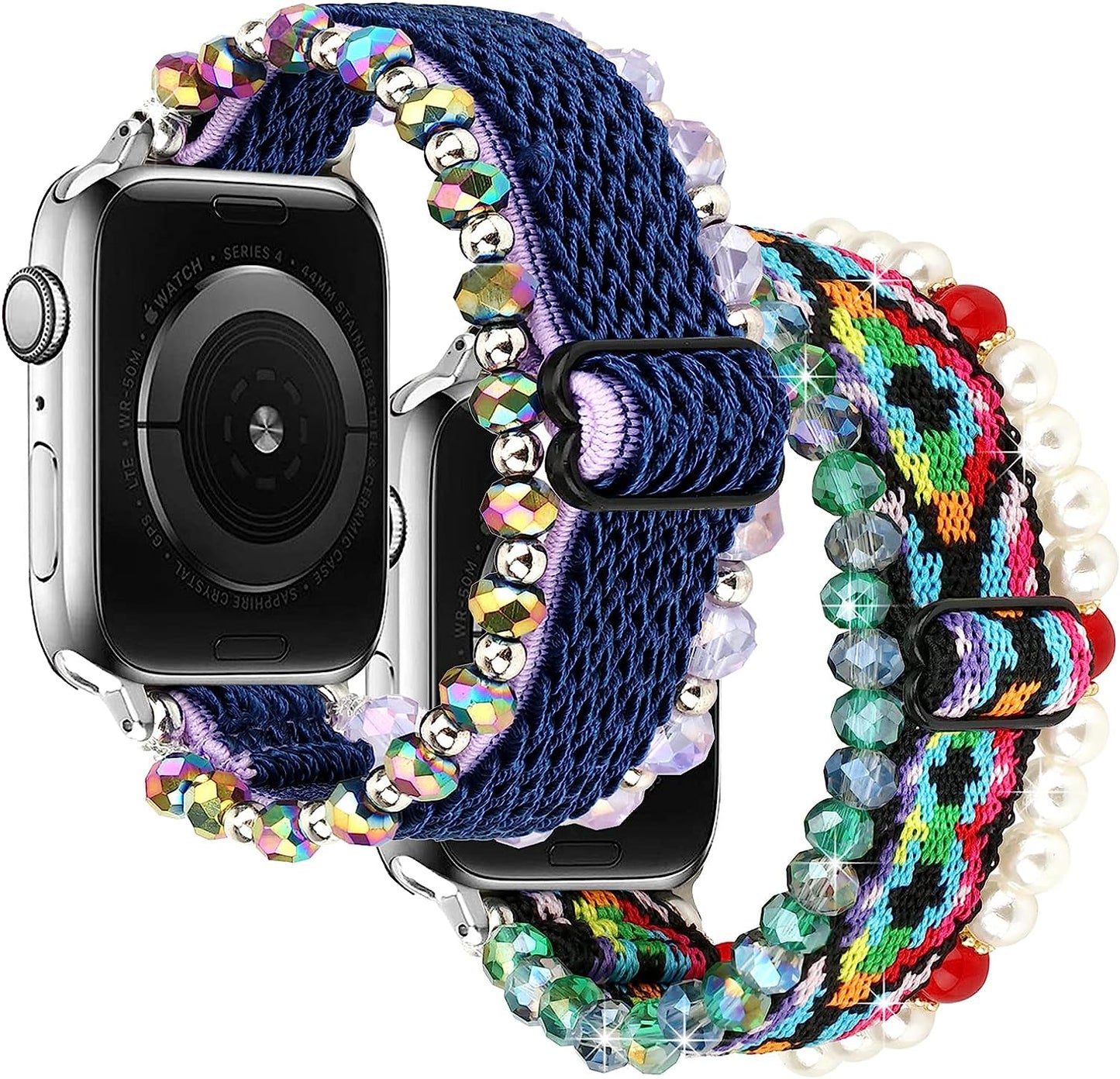 LHXYUO Beaded Bracelet Compatible for Apple Watch Band 38Mm 40Mm 41Mm 42Mm 44Mm 45Mm 49Mm for Women Fashion Cute Handmade Elastic Stretch Strap for Iwatch Ultra SE Series 8 7 6 5 4 3 2 1  LHXYUO 2 Pack Purple+Colorful 42mm/44mm/45/49mm 