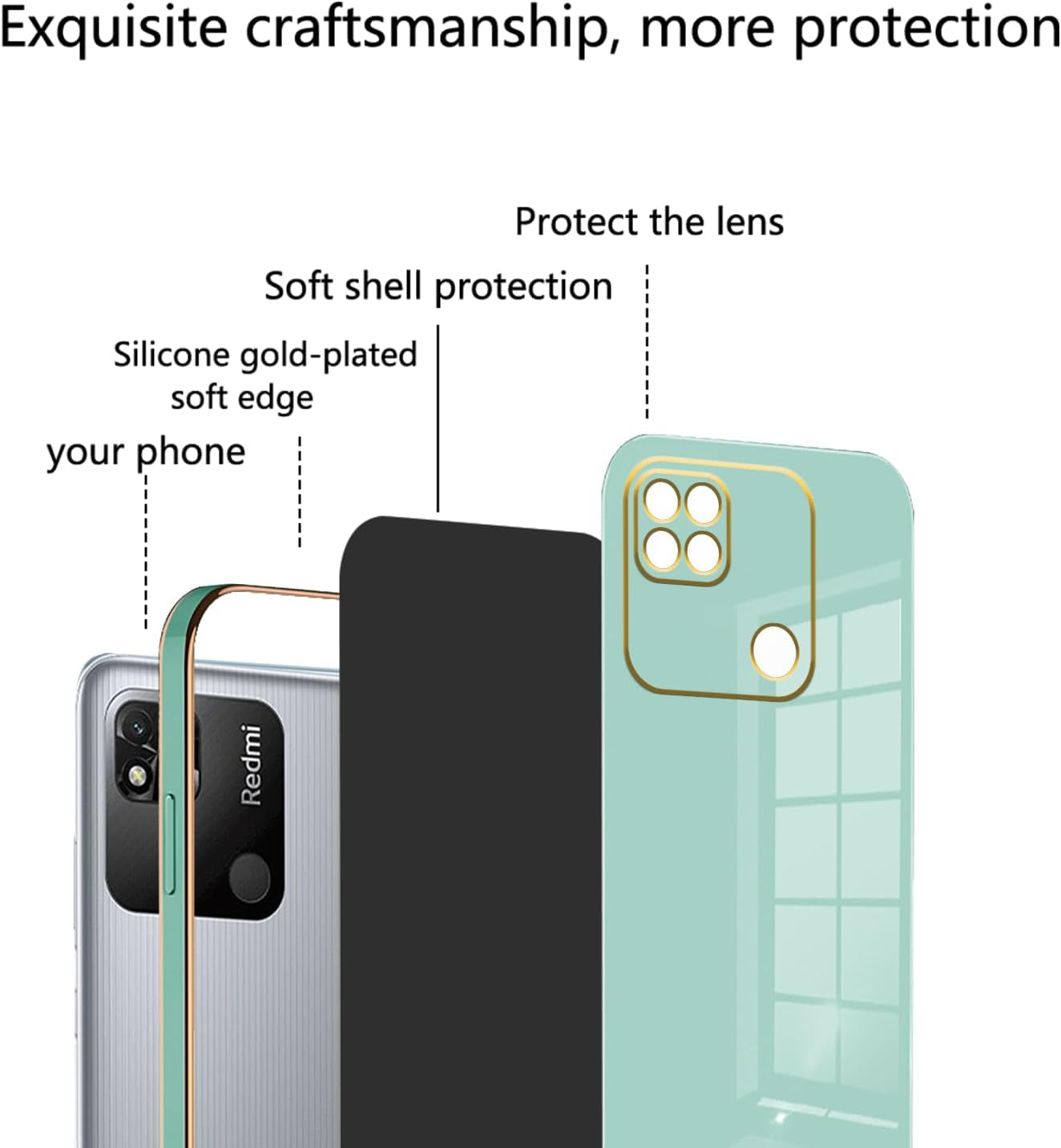 Tiwinxing Compatible with Redmi 10A Case for Women, Ultra Soft Shockproof Cute Plating Electroplate Protective Case TPU Bumper Phone Case for Xiaomi Redmi 10A (Green)  Tiwinxing   