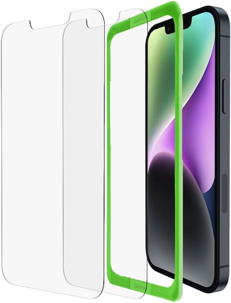 Belkin Temperedglass Iphone 14, Iphone 13 and Iphone 13 Pro, Screen Protector Easy Bubble Free Application with Included Installation Guide Stickers, 9H Hardness Tested  Belkin iPhone 14 / 13 / 13 Pro 2 Pack 