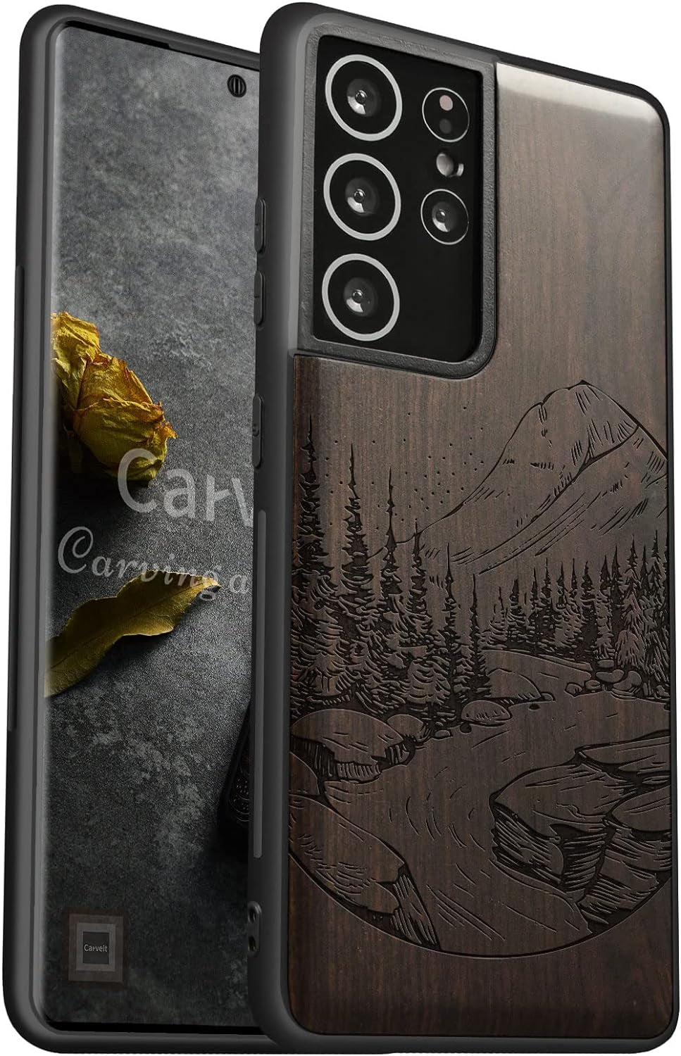 Carveit Wood Case for Galaxy S21 FE Case [Natural Wood & Black Soft TPU] Shockproof Protective Cover Unique Wooden Case Compatible with Samsung S21 FE 5G (Natural Landscape-Blackwood)  Carveit Blackwood-S21 Ultra Galaxy S21 Ultra (6.8 Inch) 