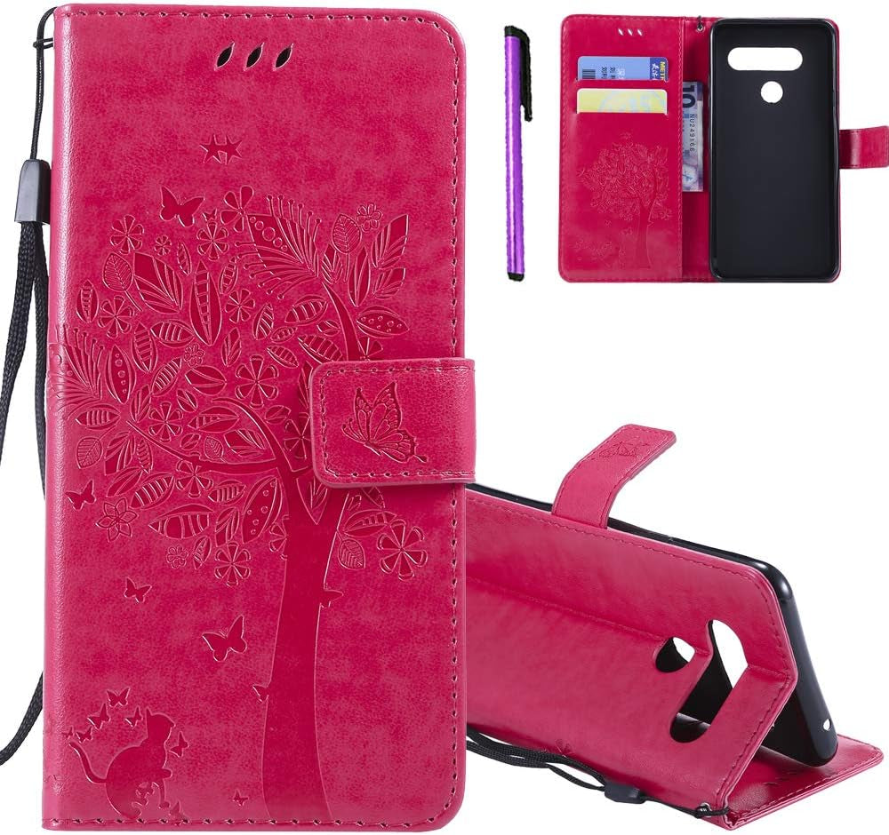 ISADENSER LG V40 Thinq Case LG V40 Flip Case for Women [Wallet Stand] as Case with Cards Slot Holder Cash Pockets Magnetic Closure PU Leather Wallet Case Cover for LG V40 Thinq Blue Cat Wish Tree  ISADENSER D] Kt-Wish Tree Leather-9  
