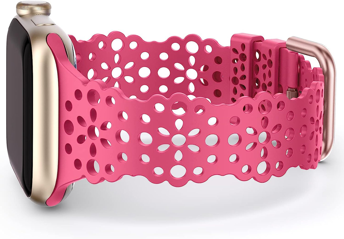 TOYOUTHS Compatible with Apple Watch Band Women 41Mm 40Mm 38Mm Soft Stretchy Silicone Lace Flower Cut-Outs Scalloped Breathable Waterproof Lacy Band for Iwatch Series 8 7 6 5 4 3 2 1 SE  TOYOUTHS Hot Pink 41/40/38mm 