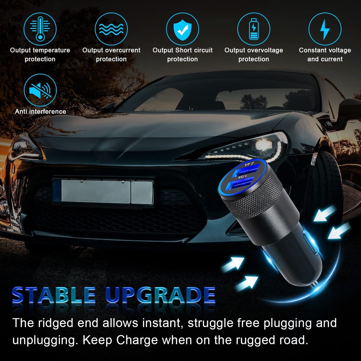 2 Pack Car Charger, 3.4A Fast Charge Dual Port USB Cargador Carro Lighter Adapter for Iphone 14 13 12 11 Pro Max X XR XS 8 plus 6S, Ipad, Samsung Galaxy S22 S21 S10 plus S7 J7 S10E S9 Note 8, LG  Ouzorp   