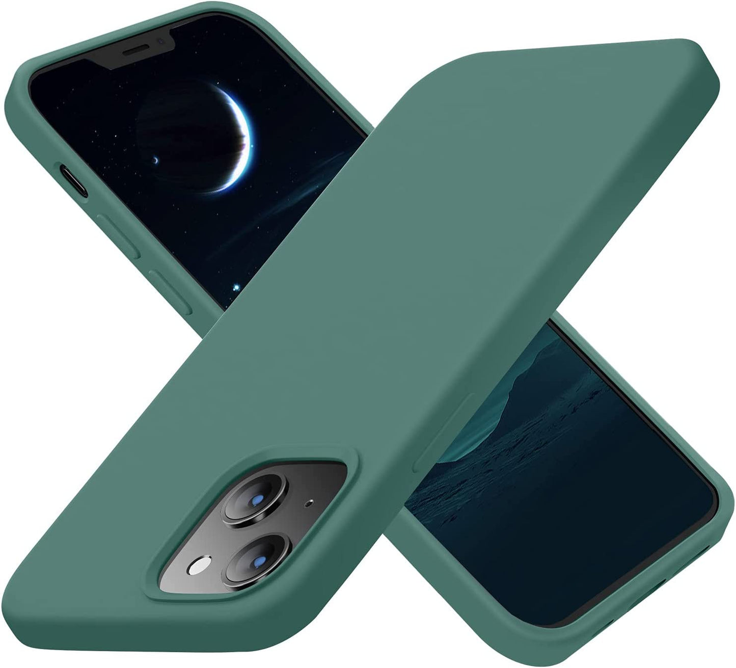 Cordking Designed for Iphone 13 Case, Iphone 14 Case, Silicone Ultra Slim Shockproof Protective Phone Case with [Soft Anti-Scratch Microfiber Lining], 6.1 Inch, Black  Cordking Midnight Green  