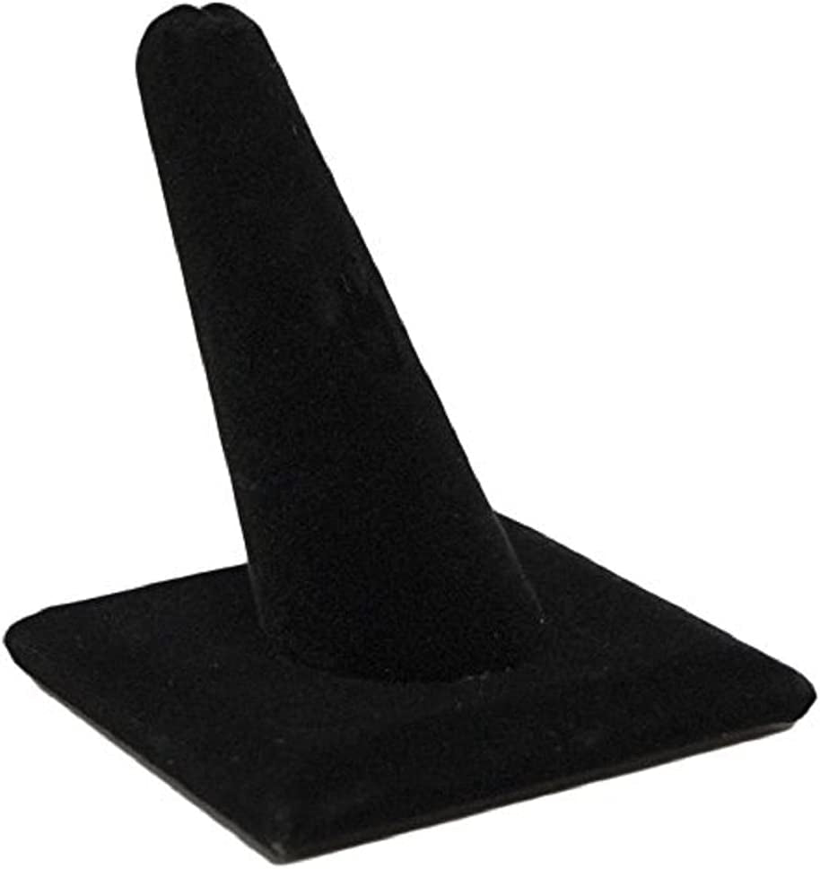 Novel Box® Single Finger Beige Linen Ring Stand Holder Jewelry Display 2X2X2 + NB Cleaning Cloth  Novel Box Black Velvet 1 (2X2X2") 