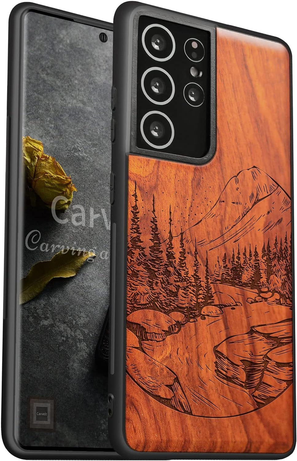 Carveit Wood Case for Galaxy S21 FE Case [Natural Wood & Black Soft TPU] Shockproof Protective Cover Unique Wooden Case Compatible with Samsung S21 FE 5G (Natural Landscape-Blackwood)  Carveit Rosy-S21 Ultra Galaxy S21 Ultra (6.8 Inch) 