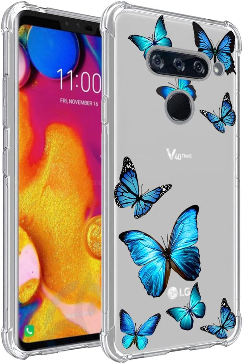 Tothedu Phone Case for LG V40/V40 Thinq Case V405UA0 Case for Girls, Clear Slim Shockproof Pattern Soft Flexible TPU Back Phone Protective Cover Cases for LG V40 Thinq (Rose Butterfly)  Tothedu Butterfly  