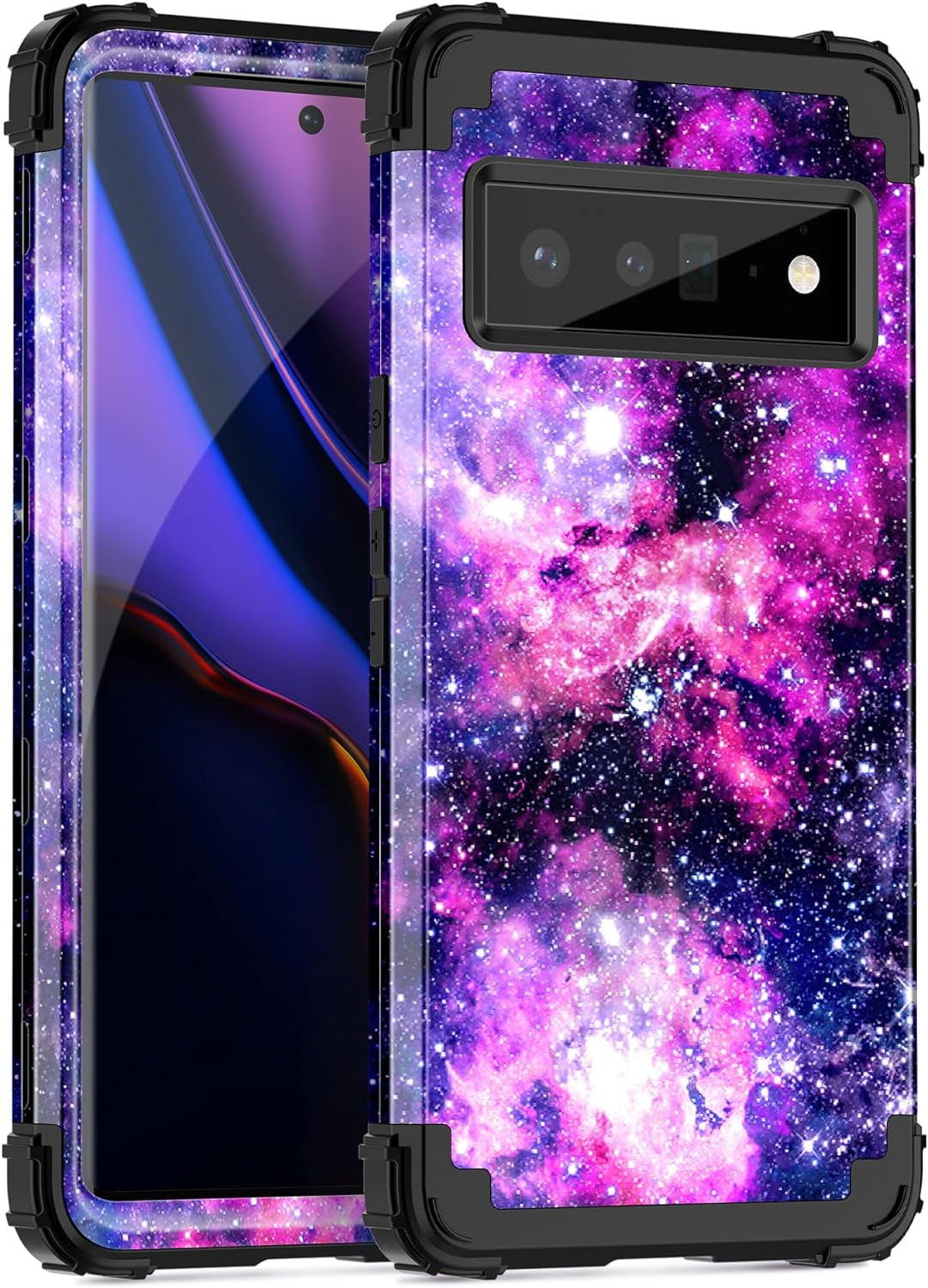 Miqala Compatible with Google Pixel 6 Pro Case,Shiny in the Dark Three Layer Heavy Duty Shockproof Hard Plastic Bumper +Soft Silicone Rubber Protective Case for Google Pixel 6 Pro,Blue Sky  Miqala Purple/Black  