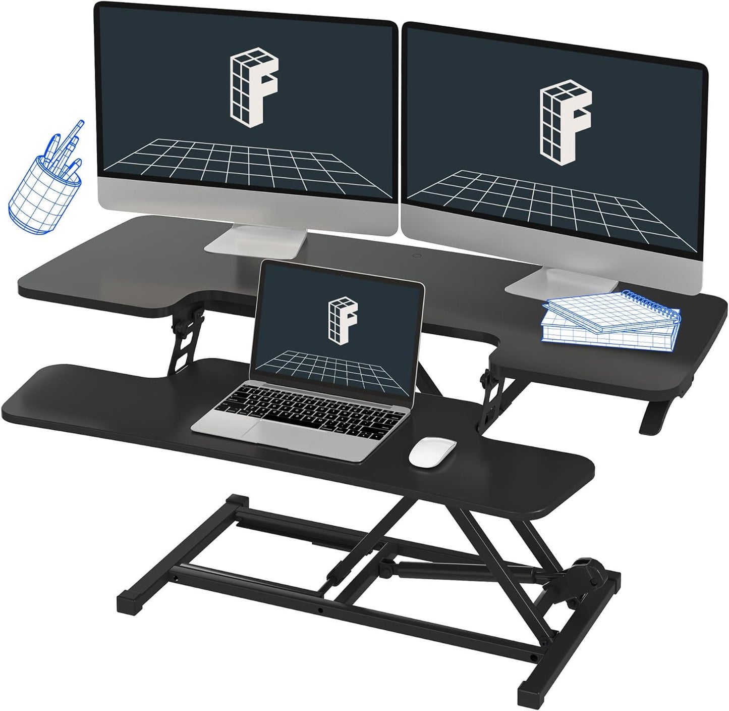 FLEXISPOT 28'' Black Height Adjustable Standing Desk Converter Sit-To-Stand Desk Riser with Wide Keyboard Tray Workstation for Home and Office  FLEXISPOT Black 42'' 