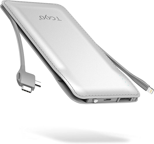 TG90 10000Mah Power Bank External Battery Packs, Portable Charger with Built-In Lightning and Type-C Cable for Cell Phone Battery Backup, Portable Phone Charger Compatible with Iphone, Android Phones  TG90°   