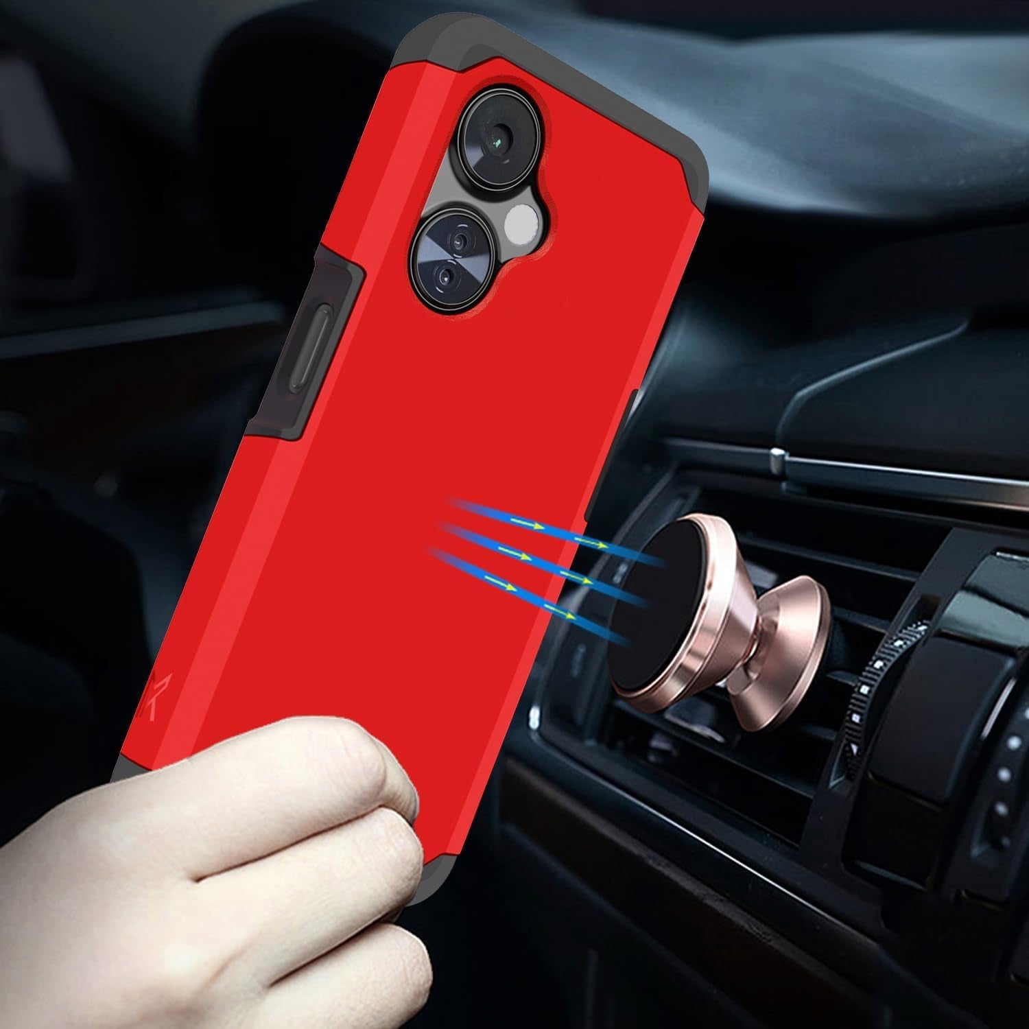 TJS Compatible for Oneplus Nord N30 5G Case, with Tempered Glass Screen Protector Dual Layer Hybrid (Magnetic Mount Friendly) Shockproof Drop Protection Impact Phone Case (Red)  TJS   