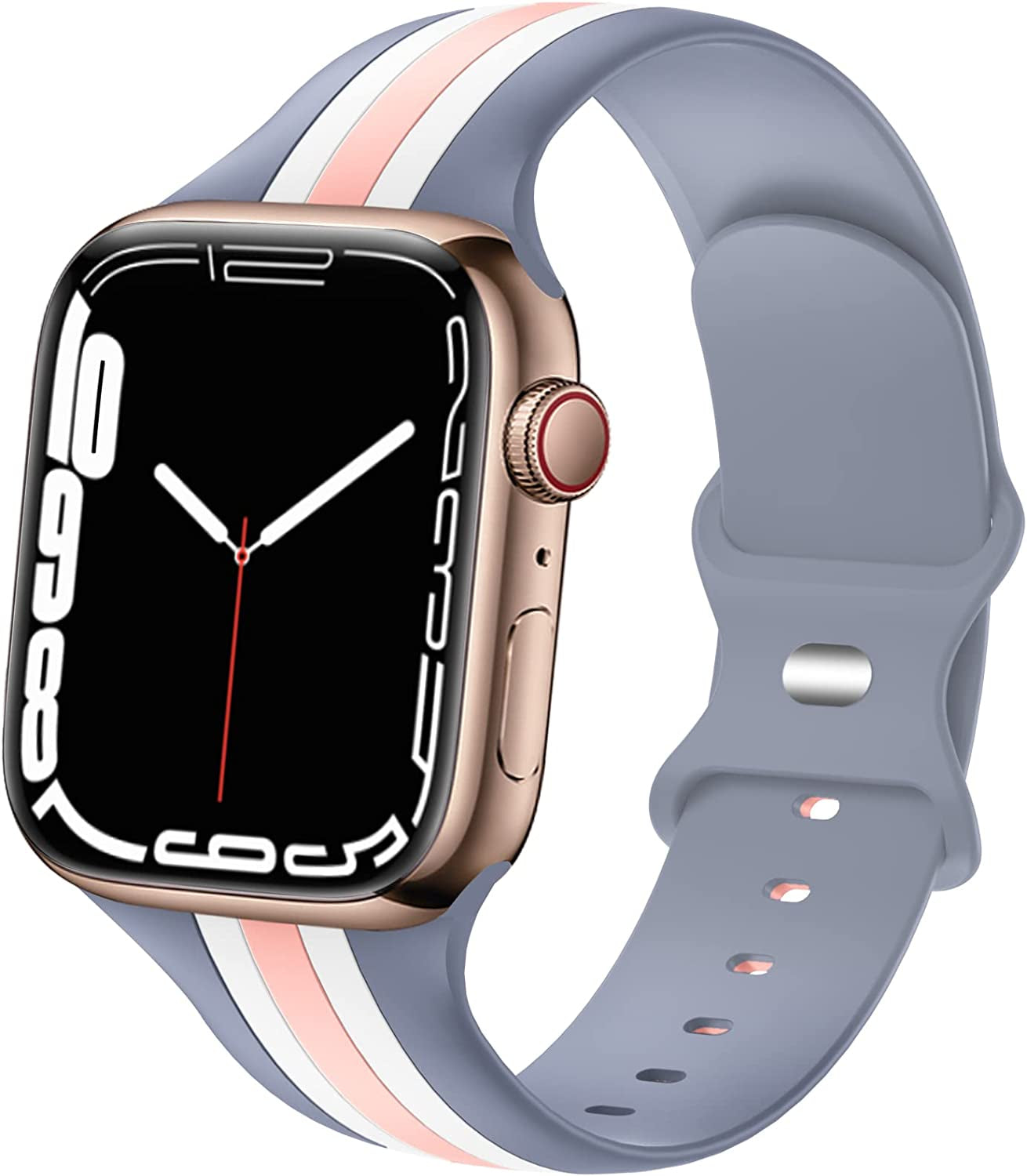 Designer Sport Bands Compatible with Apple Watch Band 42Mm 44Mm 45Mm 49Mm Series 8 Ultra 7 6 5 4 3 2 1 SE Women Men, Breathable Soft Silicone Strap Replacement Band for Iwatch Bands  Plesechde White/Pink-Lavender Grey 42mm/44mm/45mm/49mm 