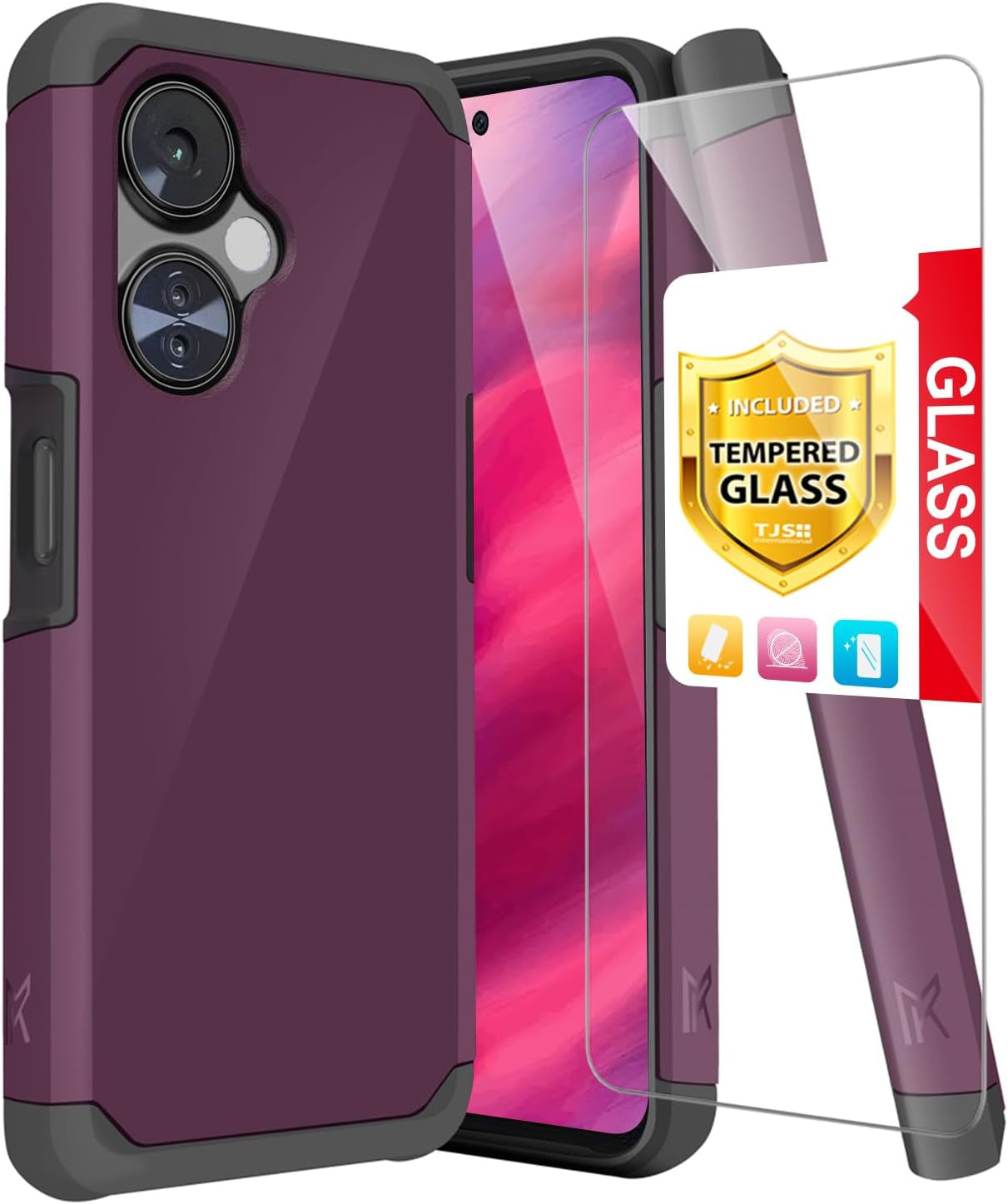 TJS Compatible for Oneplus Nord N30 5G Case, with Tempered Glass Screen Protector Dual Layer Hybrid (Magnetic Mount Friendly) Shockproof Drop Protection Impact Phone Case (Purple)  TJS   