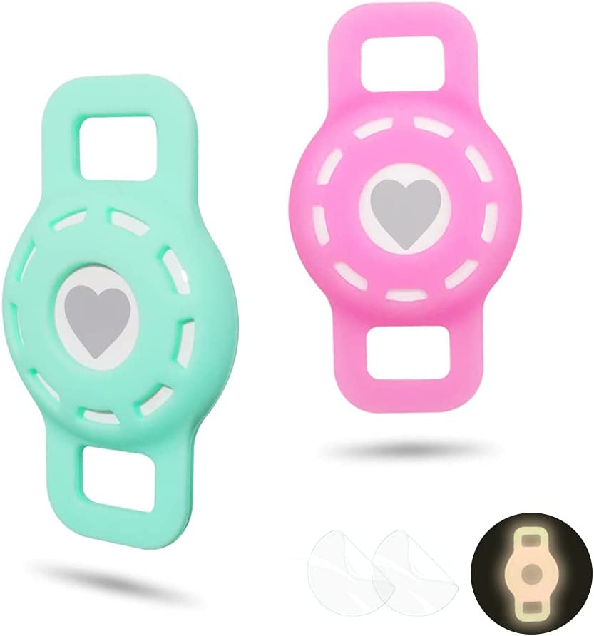WHALEZON Airtag Cat Collar Holder, Small Air Tag Dog Collar Holder Compatible with Apple Tag, Anti-Lost Pet Tracker Cases Fit on Puppy Collars 3/8" 5/8"  WHALEZON C2 Mint Green, Luminous Pink  