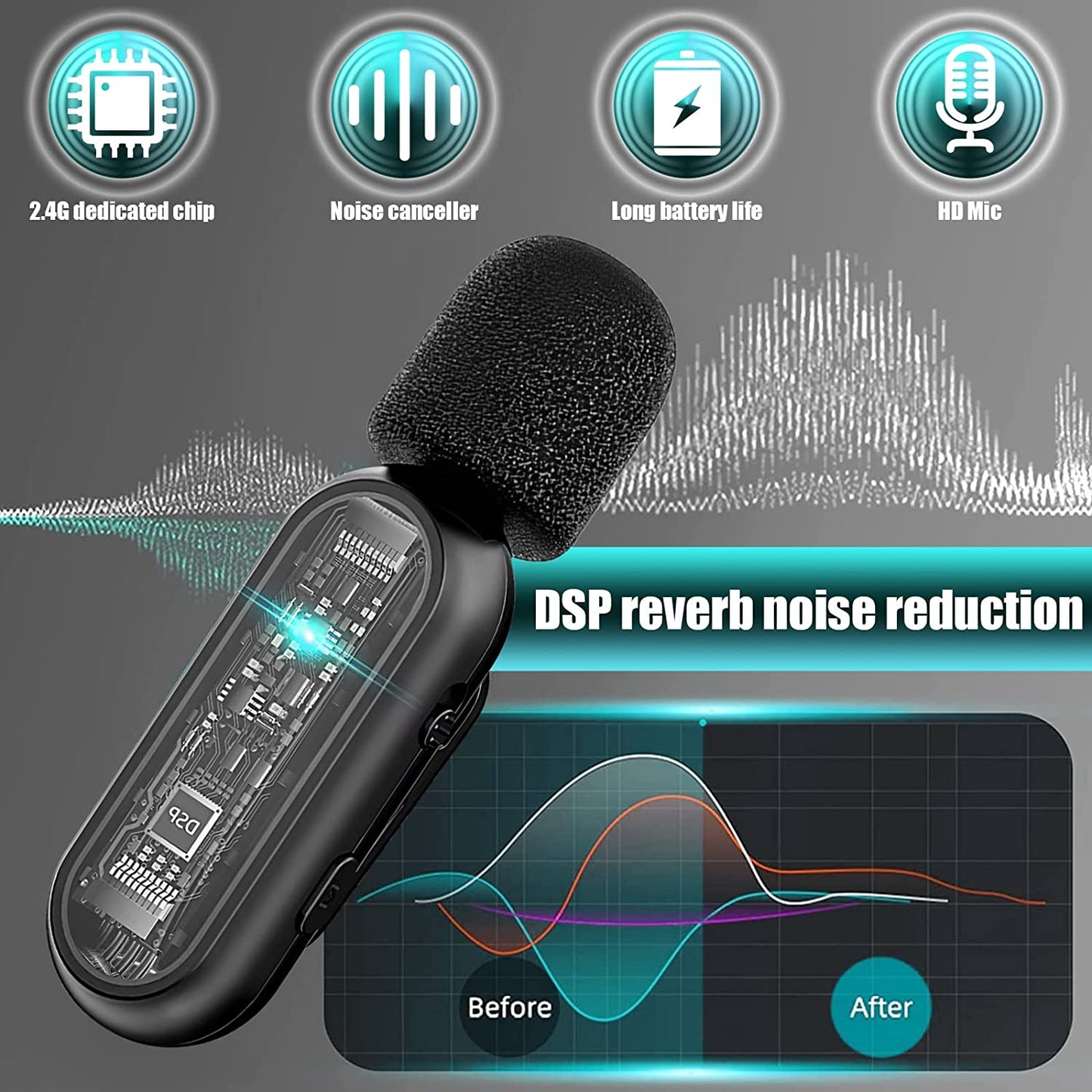 Wireless Microphones, 2 Pcs Wireless Lavalier Microphones with Charging Case , Professional Wireless Lavalier Microphone for Iphone and Ipad for Recording, Live Stream, Youtube, Facebook (Black)  OPULENO   