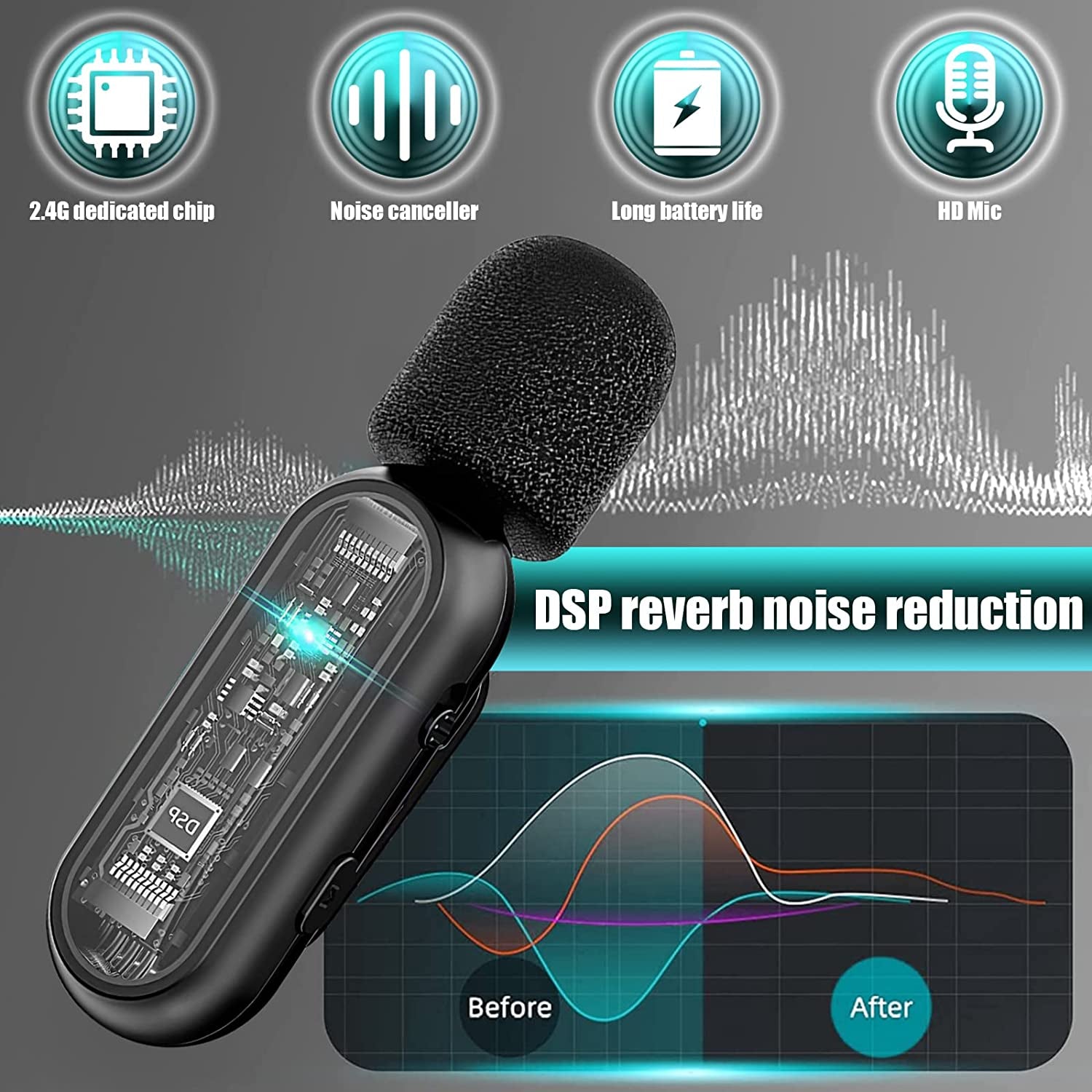 Wireless Microphones, 2 Pcs Wireless Lavalier Microphones with Charging Case , Professional Wireless Lavalier Microphone for Iphone and Ipad for Recording, Live Stream, Youtube, Facebook (Black)  OPULENO   