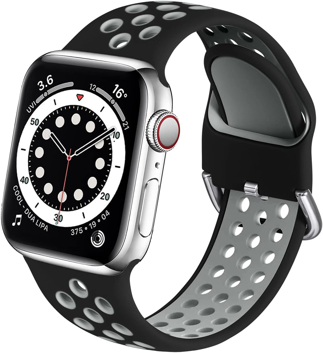 Muranne Sport Band Compatible with Apple Watch 38Mm 40Mm 41Mm 42Mm 44Mm 45Mm 49Mm for Women Men, Sport Breathable Soft Silicone Replacement Strap for Iwatch SE Ultra Series 8 7 6 5 4 3 2 1, S/M M/L  Muranne Black/Gray 42mm/44mm/45mm/49mm S/M 