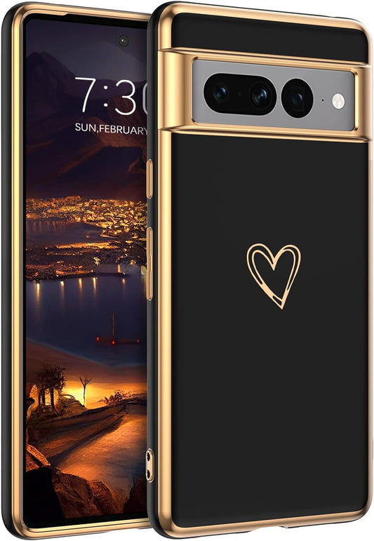BENTOBEN Google Pixel 7 Pro Case, Google Pixel 7 Pro Phone Case Electroplating Heart Camera Protection Protective Slim Flexible Non-Slip Bumper Shockproof Google Pixel 7 Pro Case 6.7 Inch, Black  BENTOBEN   